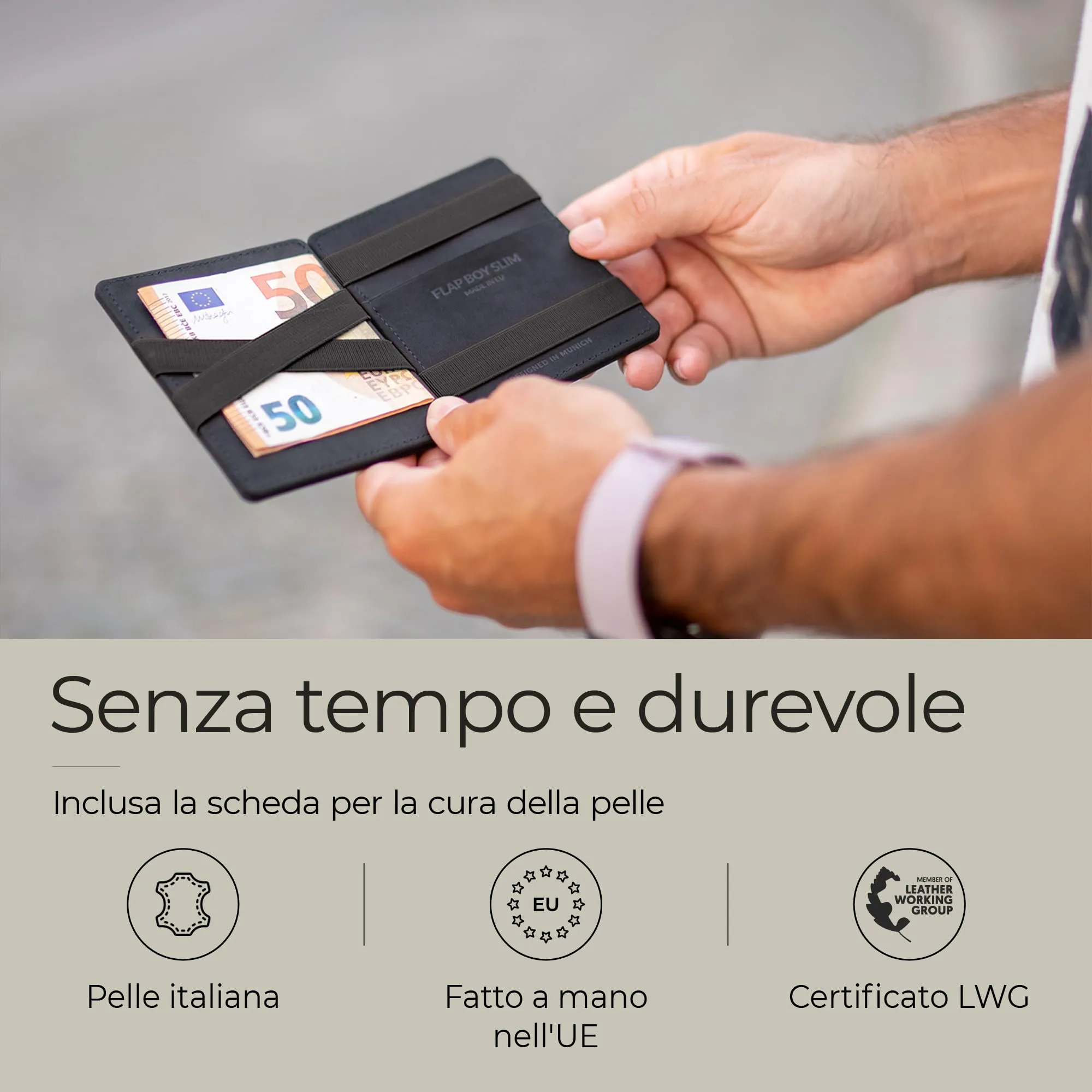 Jaimie Jacobs Flap Boy Slim Portafoglio Magico Magic Wallet Protezione RFID Portafoglio Uomo Piccolo Porta Carte di Credito Porta Tessere (Pelle di bufalo Nero) - immagine 6