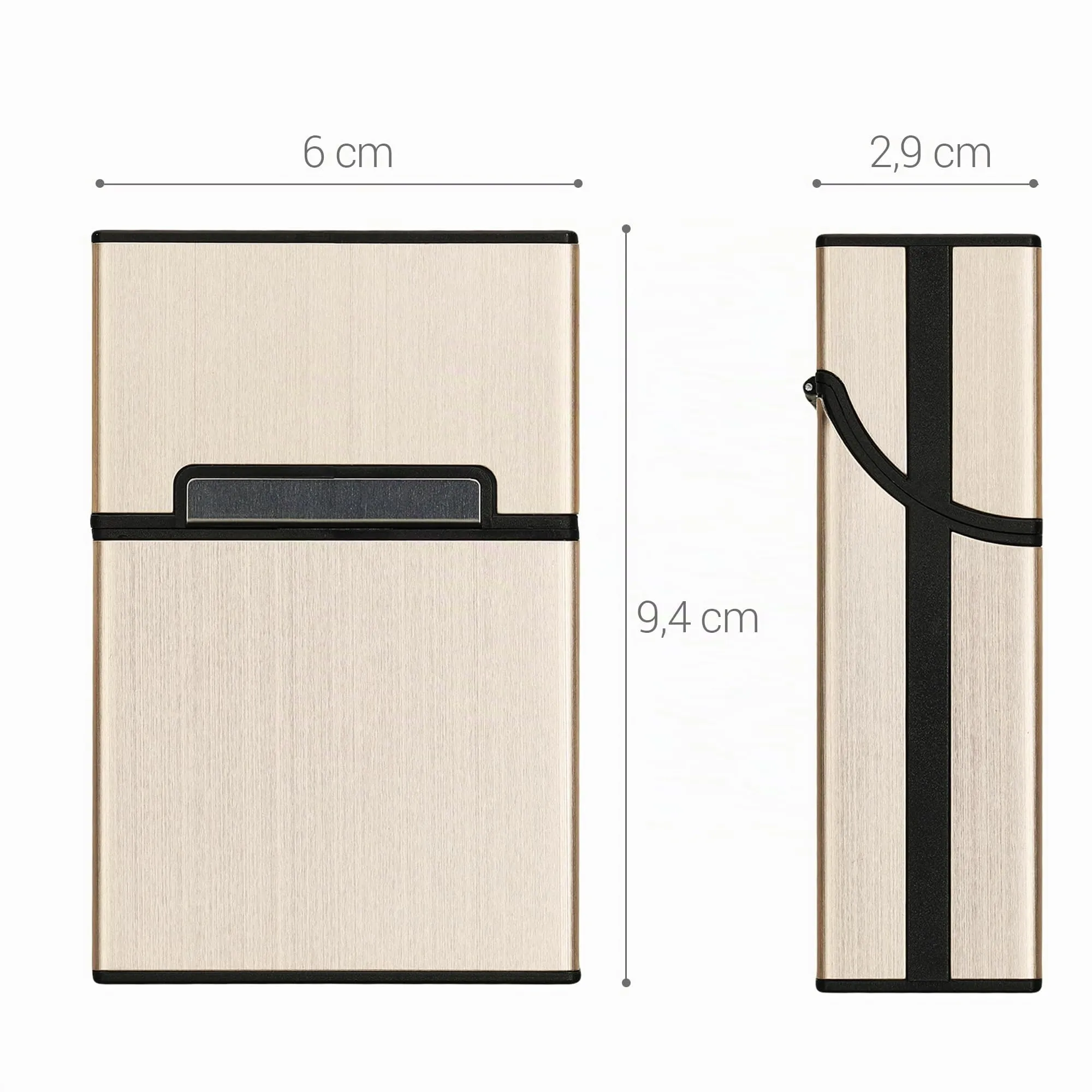 kwmobile Portasigarette in plastica e Alluminio per ca.20 Sigarette - Contenitore Box Pacchetto Chiusura Magnetica con Coperchio Automatico Oro - immagine 3