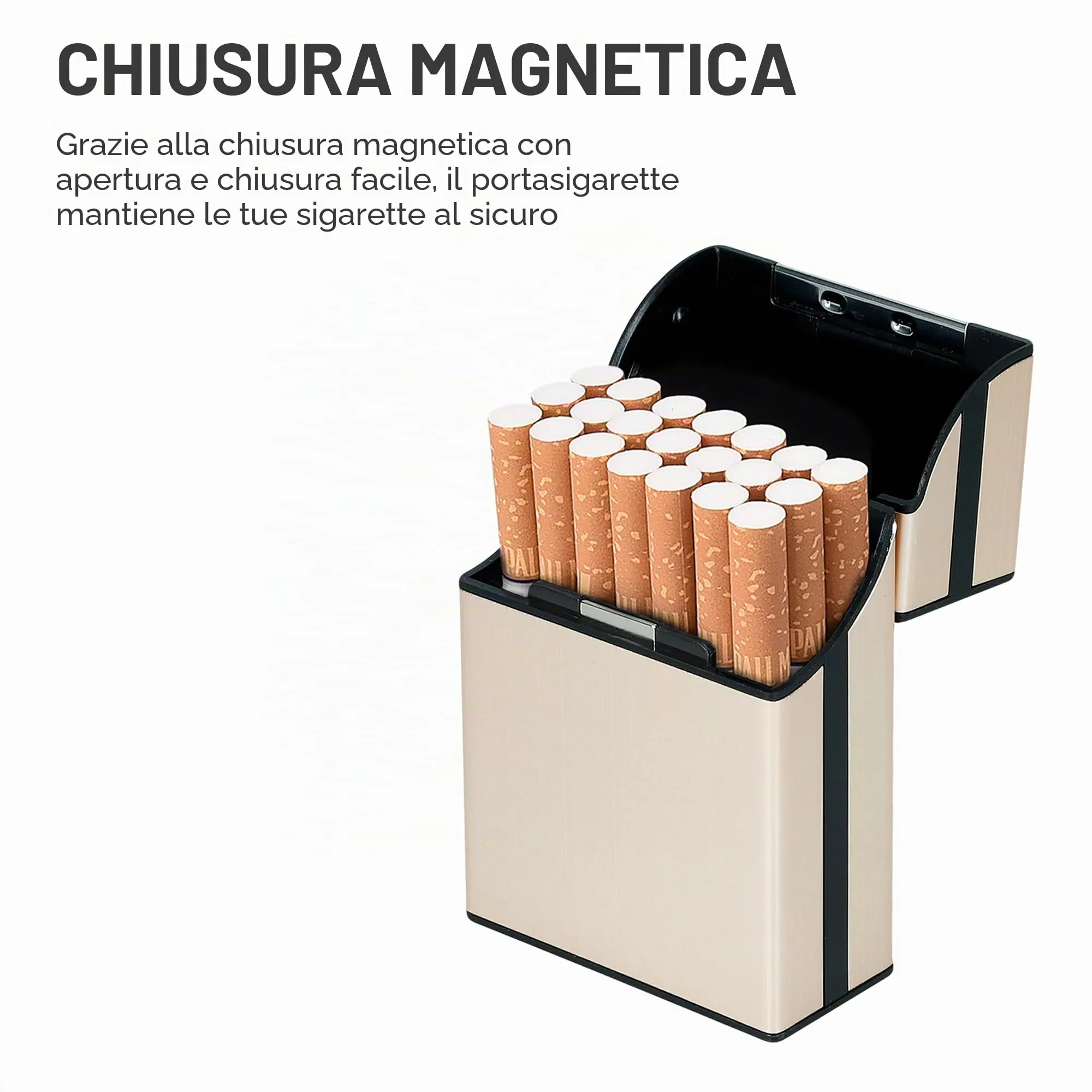 kwmobile Portasigarette in plastica e Alluminio per ca.20 Sigarette - Contenitore Box Pacchetto Chiusura Magnetica con Coperchio Automatico Oro - immagine 4