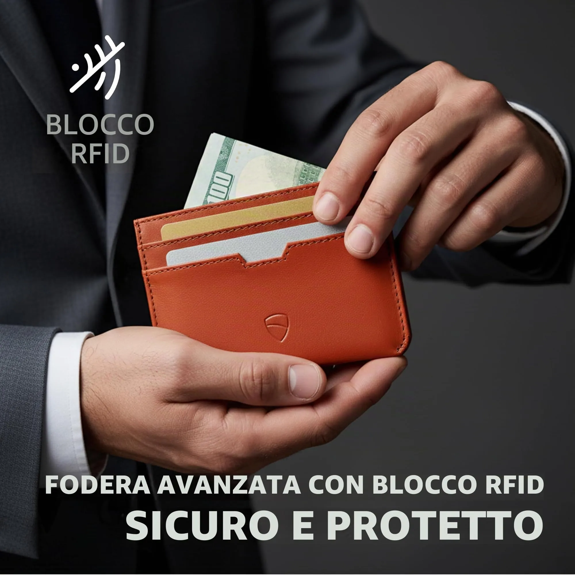 Vaultskin MOORGATE Porta Carte Uomo in Pelle con RFID, Marrone castagna - immagine 6