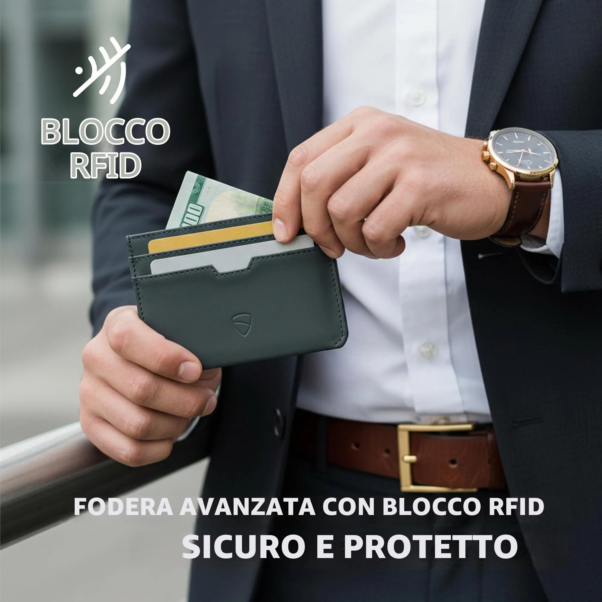 Vaultskin MOORGATE Porta Carte Uomo in Pelle con RFID, Nero intenso - immagine 8