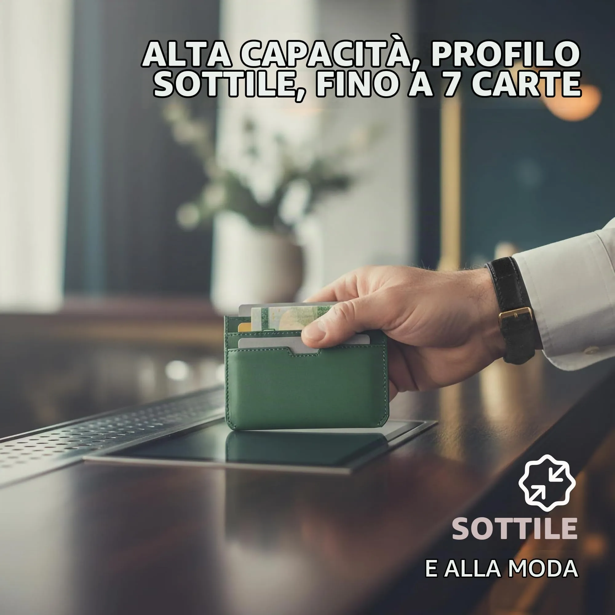 Vaultskin MOORGATE Porta Carte Uomo in Pelle con RFID, Verde cacciatore - immagine 4
