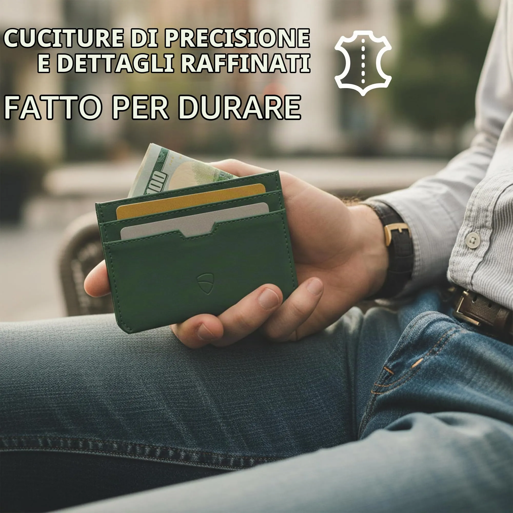 Vaultskin MOORGATE Porta Carte Uomo in Pelle con RFID, Verde cacciatore - immagine 6