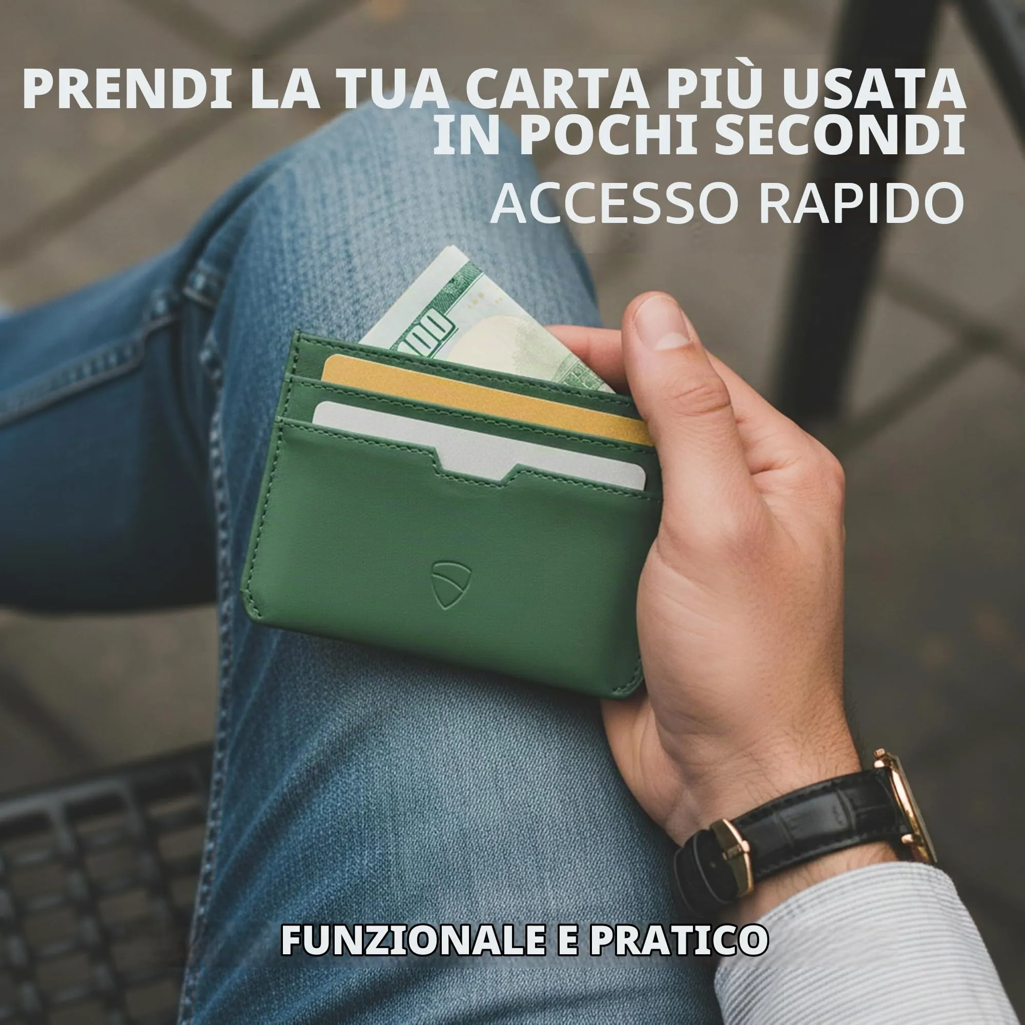 Vaultskin MOORGATE Porta Carte Uomo in Pelle con RFID, Verde cacciatore - immagine 7