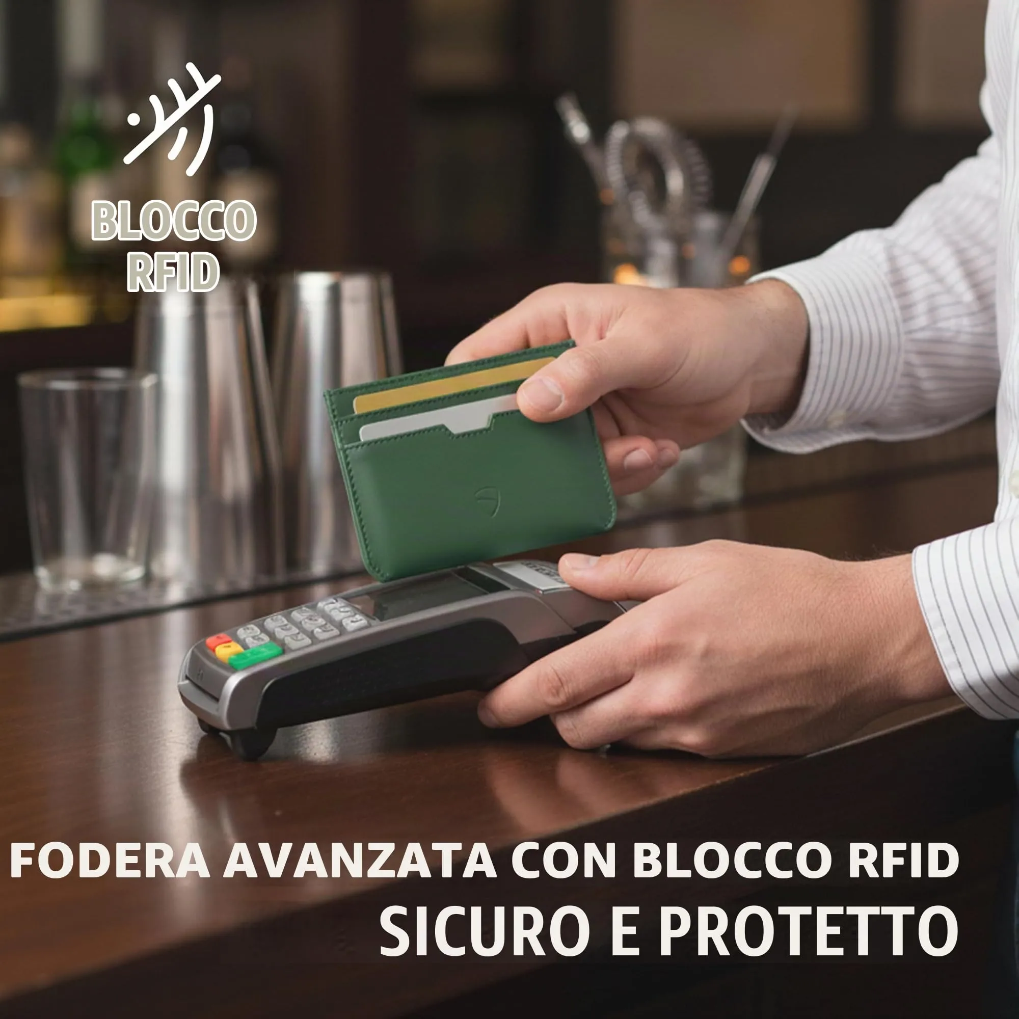 Vaultskin MOORGATE Porta Carte Uomo in Pelle con RFID, Verde cacciatore - immagine 8