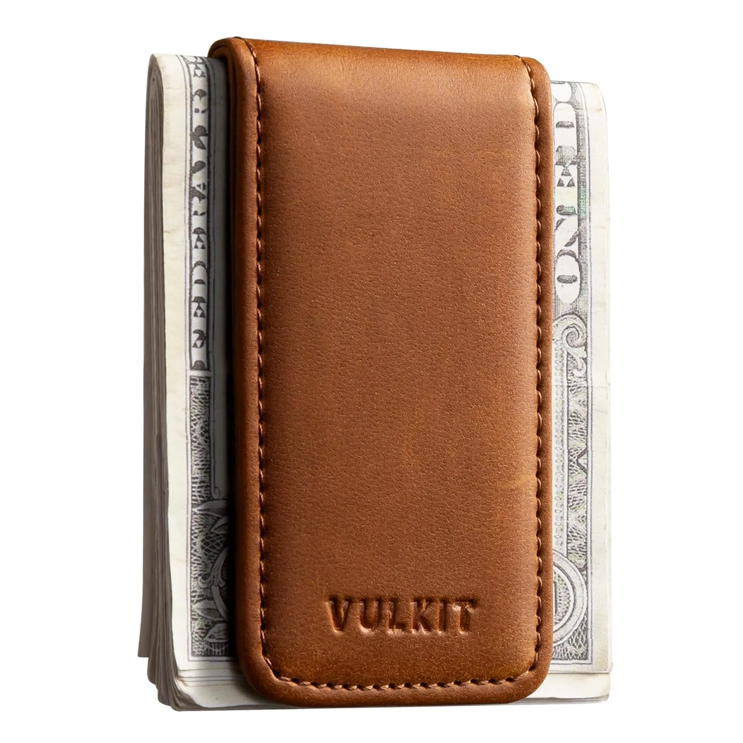 VULKIT Fermasoldi Magnetico Sottile Porta Biglietti da Visita in Pelle Porta Banconote Forte Magnete può Contenere 15 Banconote Piegate - immagine 1