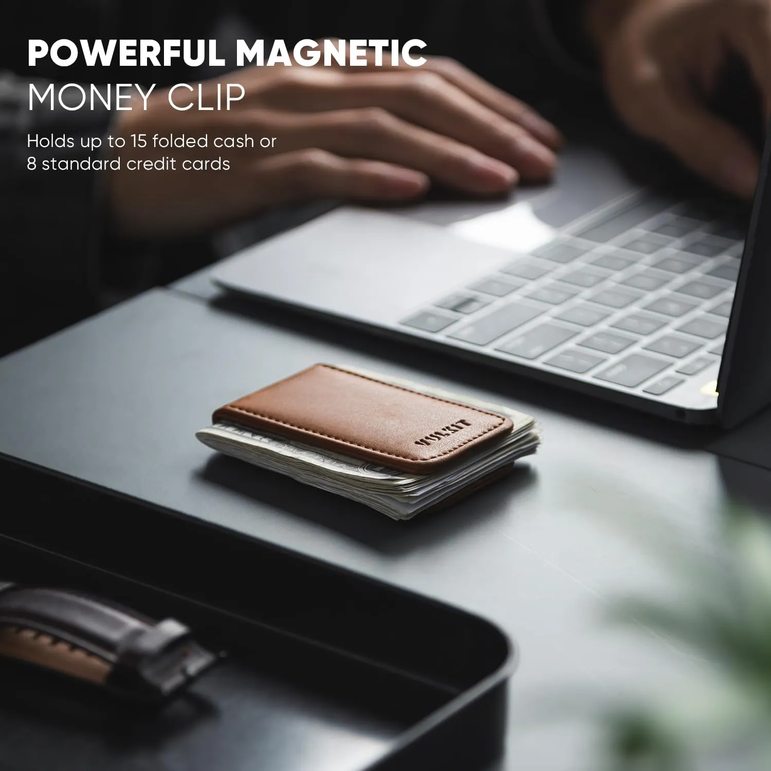 VULKIT Fermasoldi Magnetico Sottile Porta Biglietti da Visita in Pelle Porta Banconote Forte Magnete può Contenere 15 Banconote Piegate - immagine 2