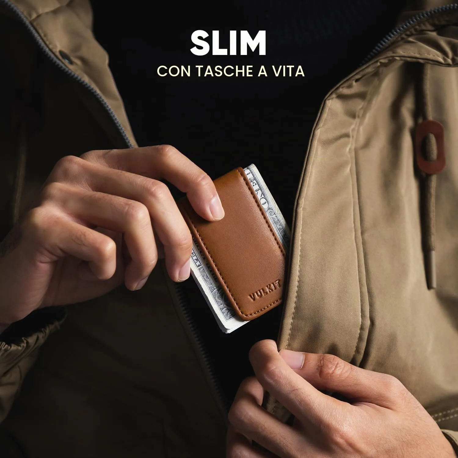 VULKIT Fermasoldi Magnetico Sottile Porta Biglietti da Visita in Pelle Porta Banconote Forte Magnete può Contenere 15 Banconote Piegate - immagine 4