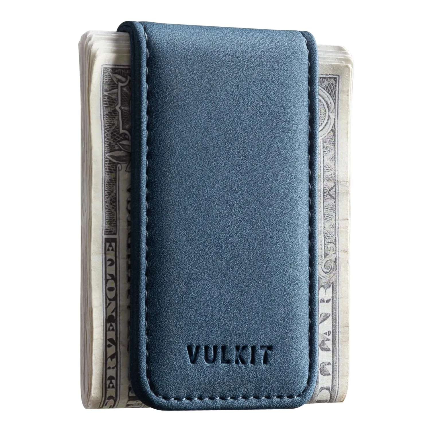 VULKIT Fermasoldi Magnetico Sottile Porta Biglietti da Visita in Pelle Porta Banconote Forte Magnete può Contenere 15 Banconote Piegate - immagine 1