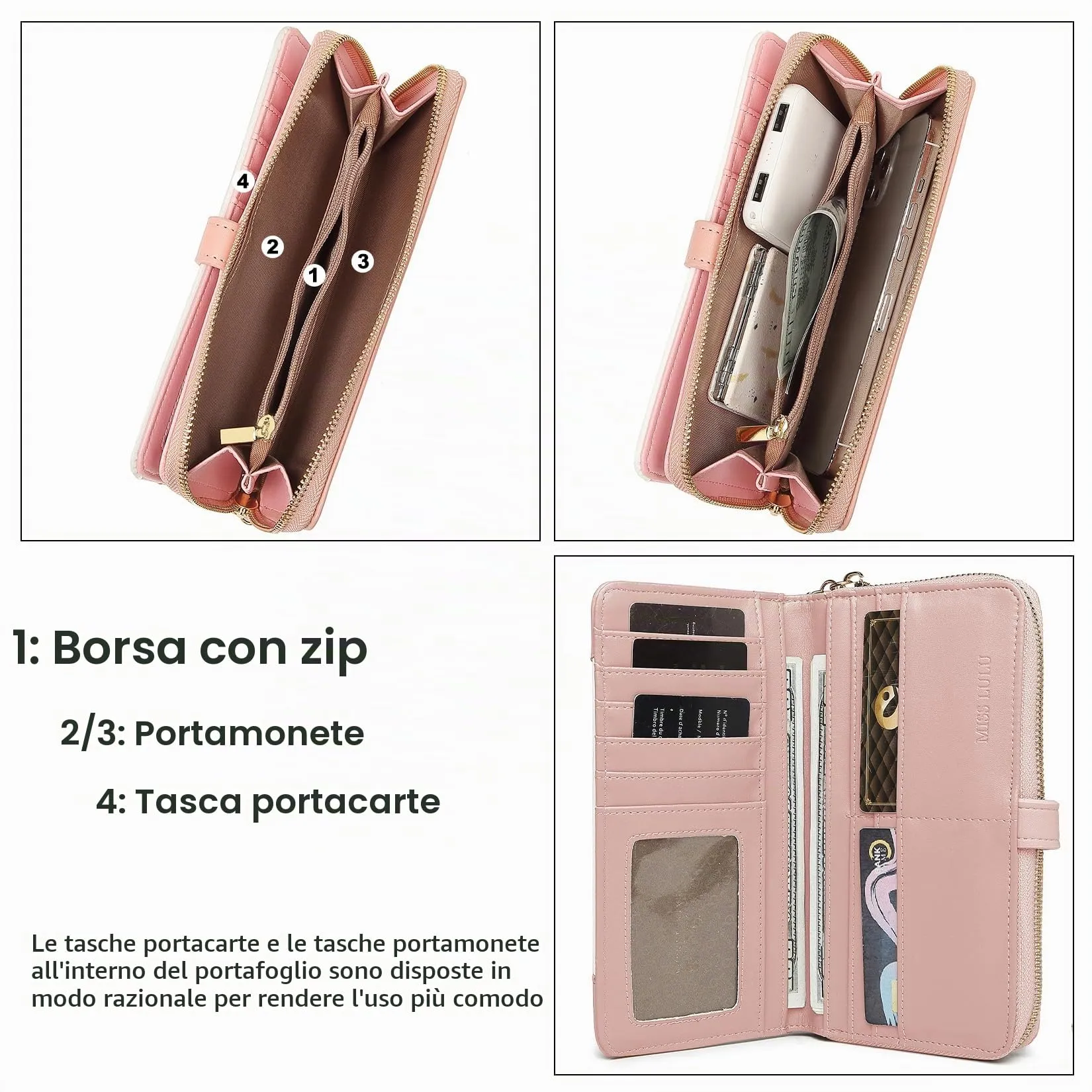 Miss Lulu Portafoglio Donna Grande, Portamonete Pelle Sintetica - immagine 5