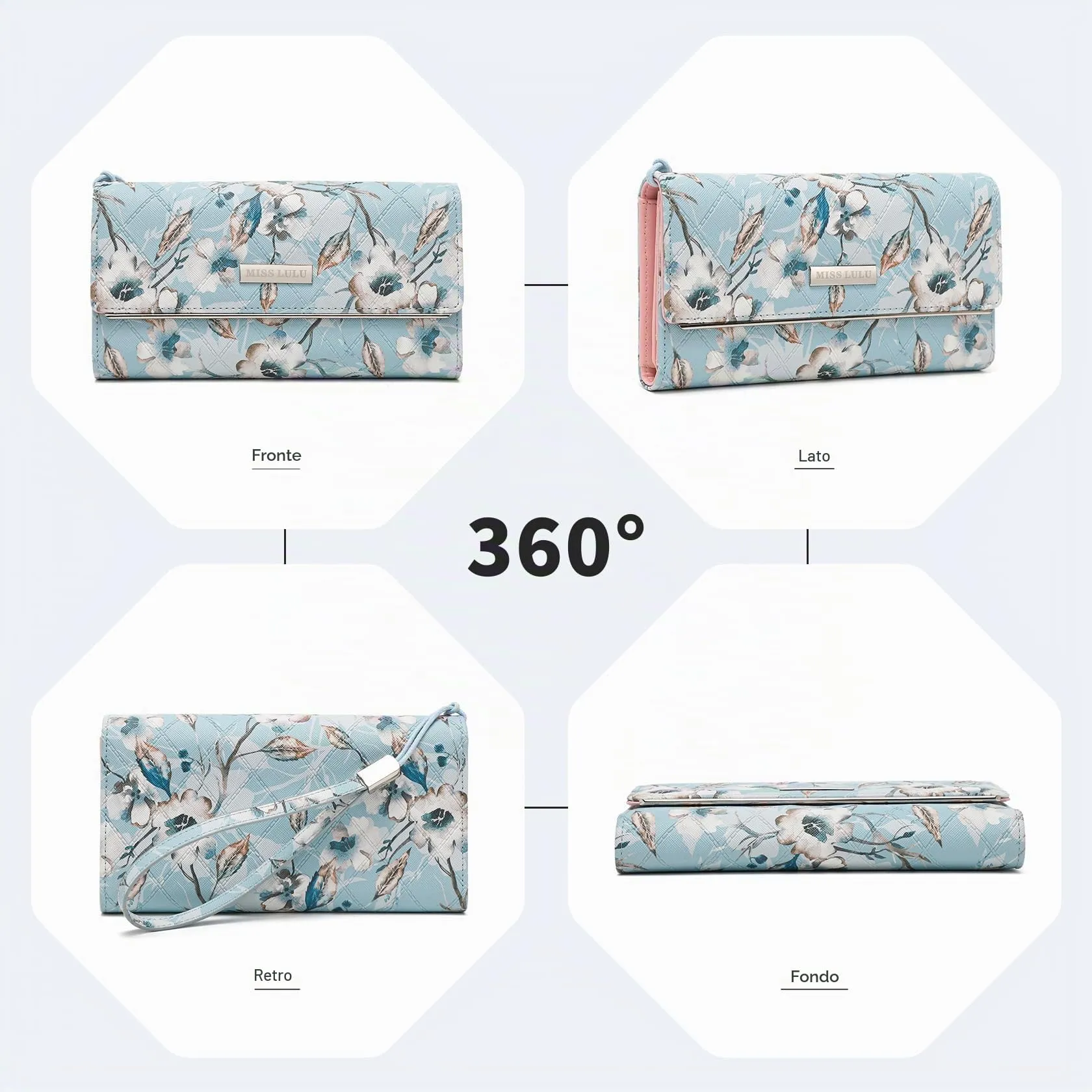 Miss Lulu Portafoglio Donna, Portafoglio Donna Grande, Con 12 Scomparti Per Carte e Tasca Per Monete e Finestra Per Foto in Pelle PU - immagine 3