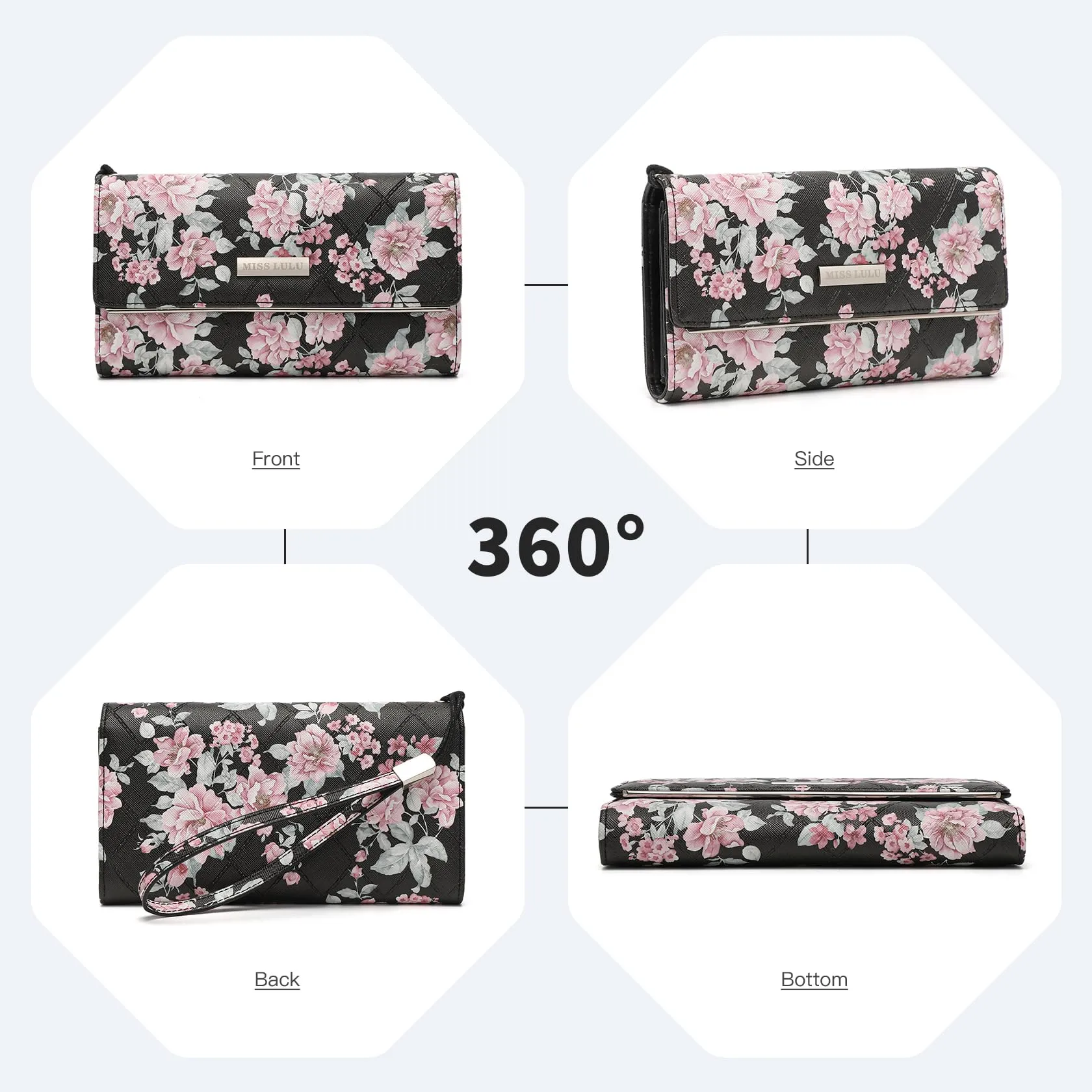 Miss Lulu Portafoglio Donna, Portafoglio Donna Grande, Con 12 Scomparti Per Carte e Tasca Per Monete e Finestra Per Foto in Pelle PU - immagine 3