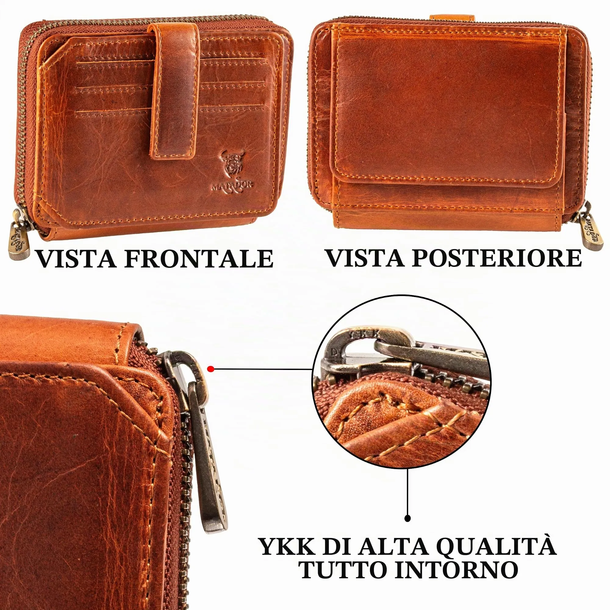 Matador Portafoglio Uomo Verticale Vera Pelle RFID Marrone Vintage NextGen - immagine 5