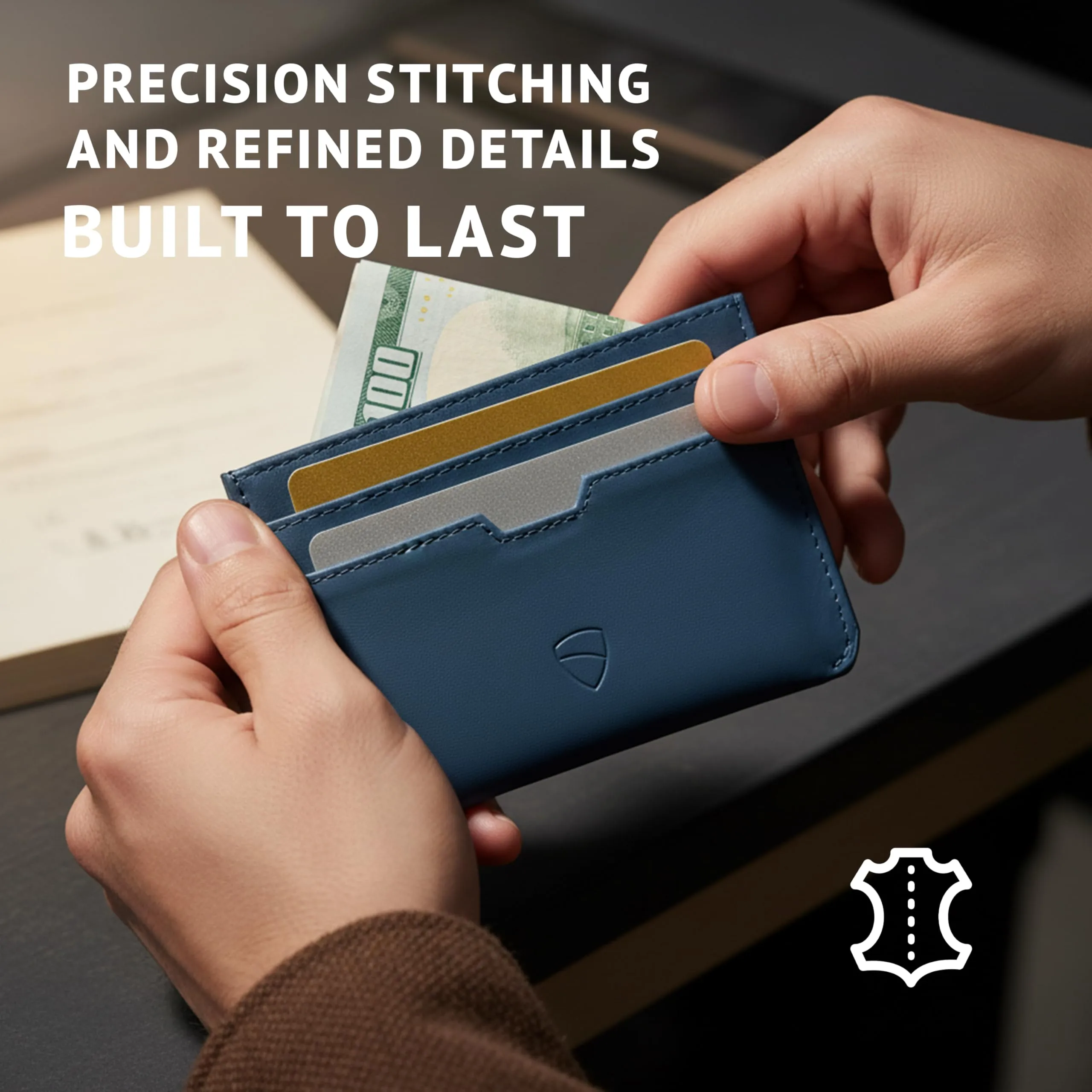 Vaultskin MOORGATE Porta Carte Uomo in Pelle con RFID, Blu reale - immagine 6