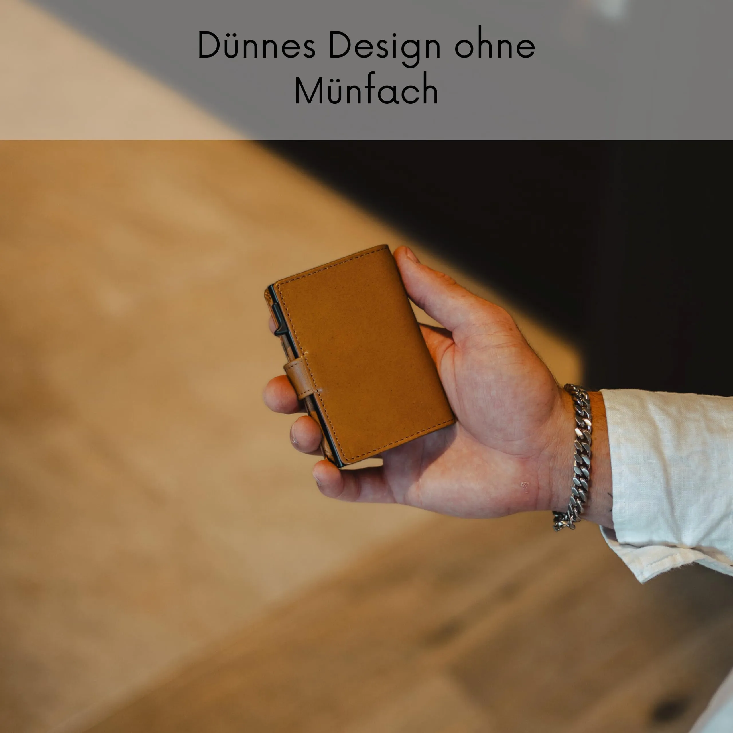 Baur Slim Wallet in vera pelle – portafoglio con pop-up in alluminio & protezione RFID – piccolo portafoglio da uomo senza portamonete – smart wallet (Senza portamonete, Pelle di bufalo cognac) - immagine 4