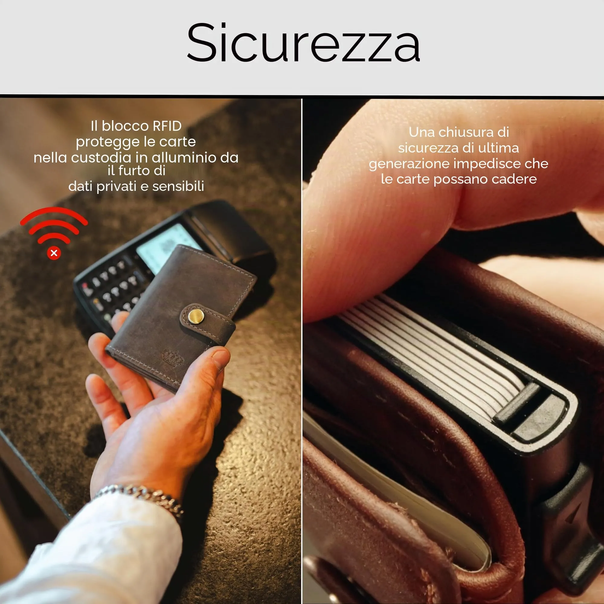Baur Slim Wallet in vera pelle – portafoglio con pop-up in alluminio & protezione RFID – piccolo portafoglio da uomo senza portamonete – smart wallet (Senza portamonete, Pelle di bufalo grigio) - immagine 5
