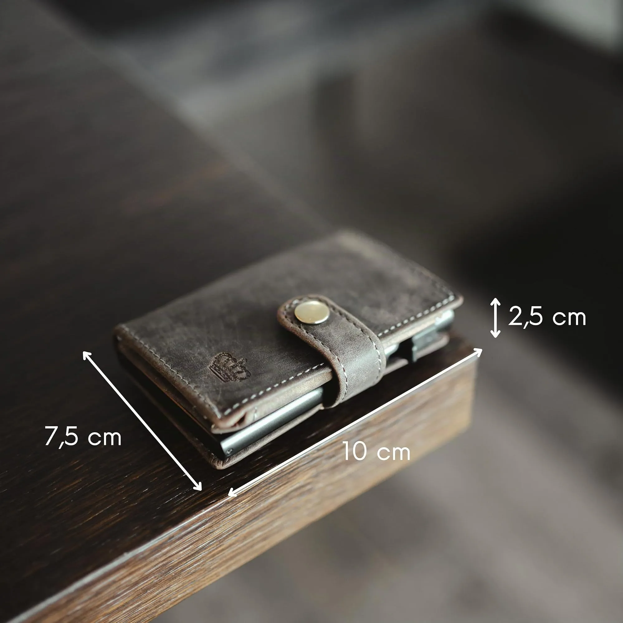 Baur Slim Wallet in vera pelle – portafoglio con pop-up in alluminio & protezione RFID – piccolo portafoglio da uomo senza portamonete – smart wallet (Senza portamonete, Pelle di bufalo grigio) - immagine 6