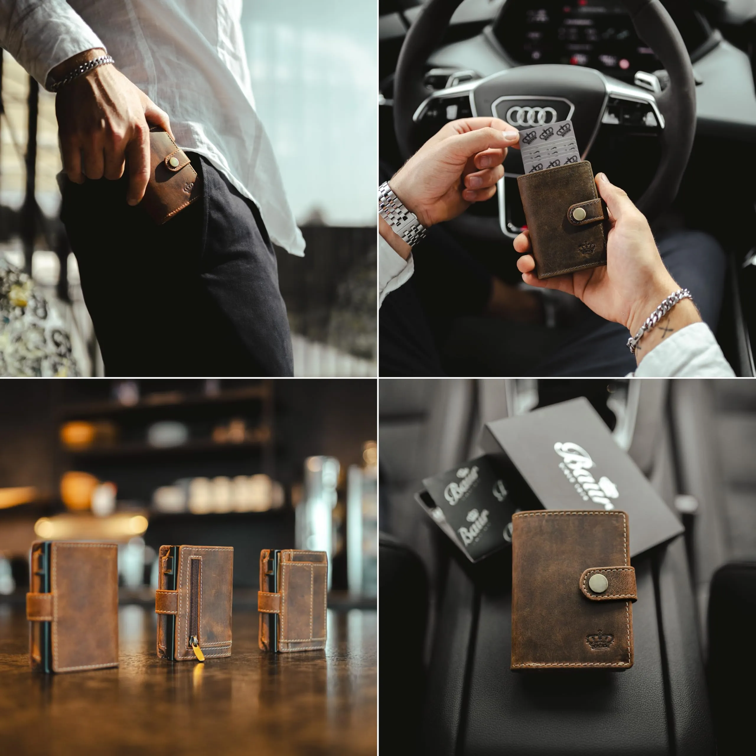Baur Slim Wallet in vera pelle – portafoglio con pop-up in alluminio & protezione RFID – piccolo portafoglio da uomo senza portamonete – smart wallet (Senza portamonete, Pelle di bufalo marrone) - immagine 3