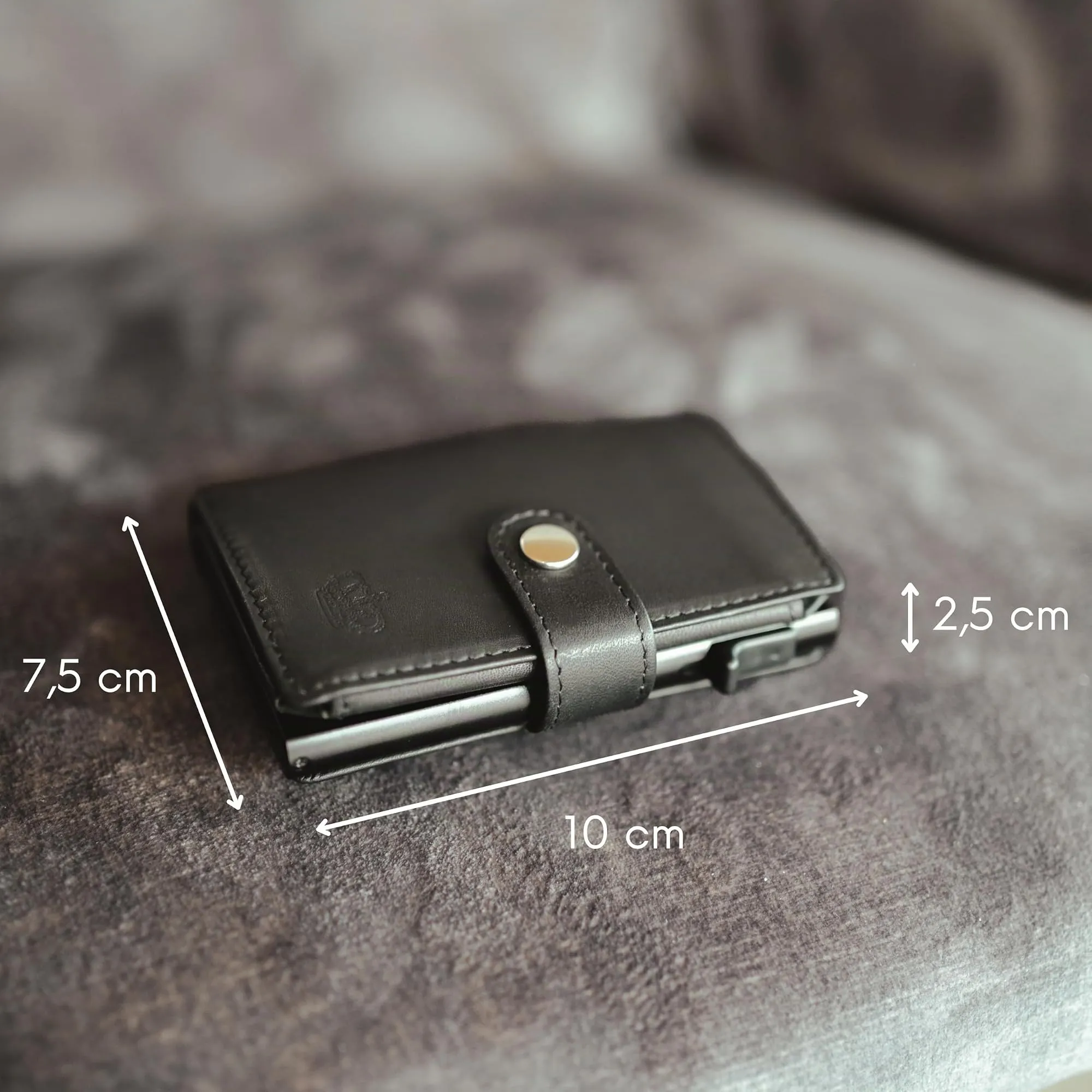 Baur Slim Wallet in vera pelle – portafoglio con pop-up in alluminio & protezione RFID – piccolo portafoglio da uomo senza portamonete – smart wallet (Senza portamonete, Pelle di bufalo nero) - immagine 6