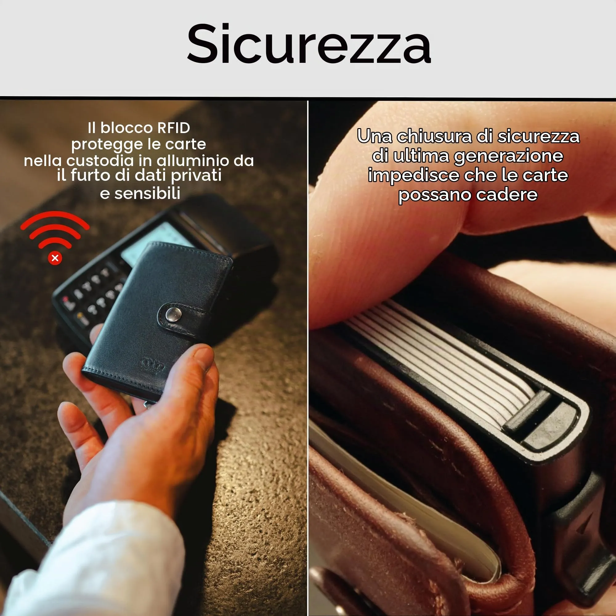 Baur Slim Wallet in vera pelle – portafoglio con custodia pop-up in alluminio & protezione RFID – piccolo portafoglio da uomo con portamonete – smart wallet (Portamonete con cerniera, blu scuro) - immagine 5