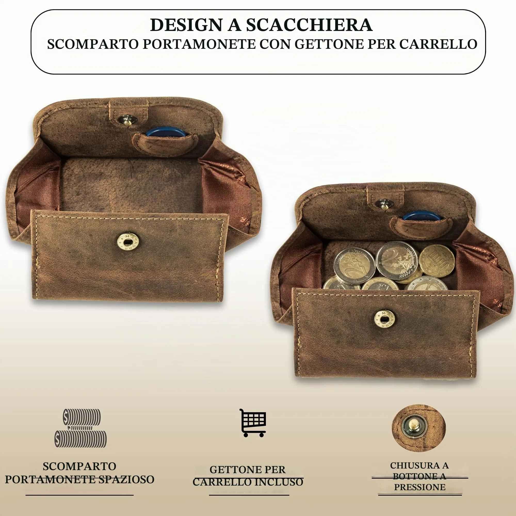 Matador Portafoglio Uomo Piccolo Pelle RFID Portamonete Marrone Cacciatore - immagine 3