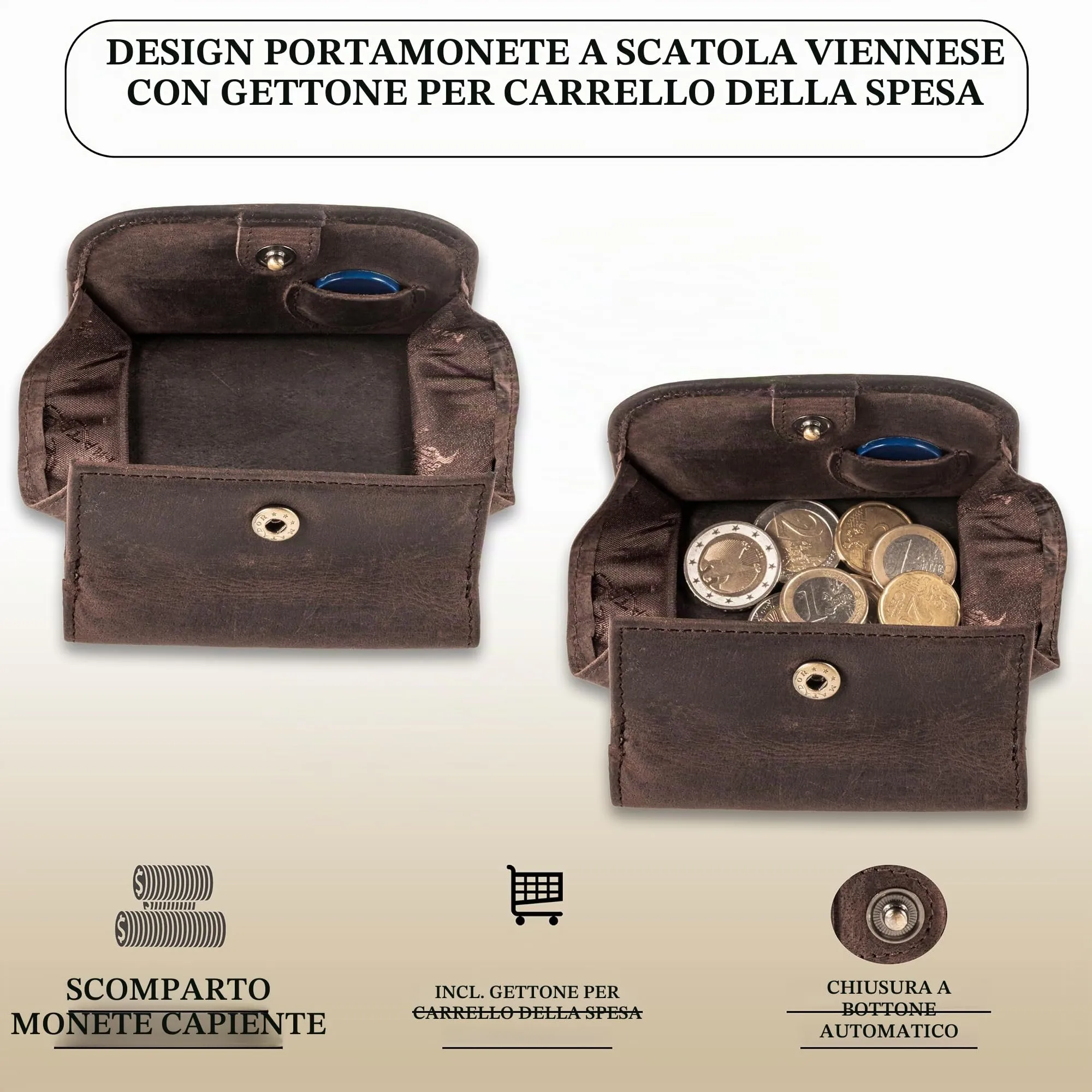 Matador Portafoglio Uomo Piccolo Pelle RFID Portamonete Marrone Scuro - immagine 3