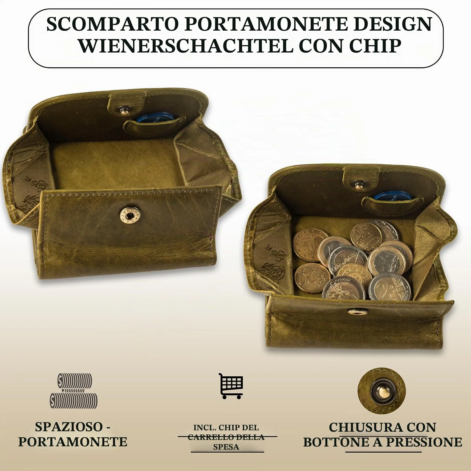 Matador Portafoglio Donna Piccolo Pelle RFID Portamonete Verde Chiaro - immagine 3