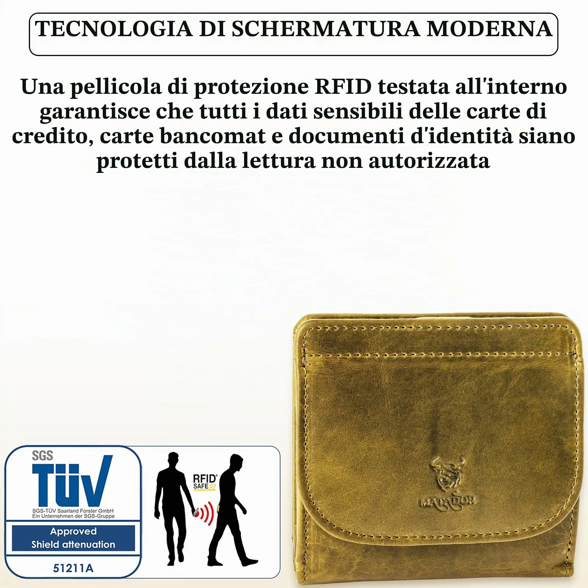 Matador Portafoglio Donna Piccolo Pelle RFID Portamonete Verde Chiaro - immagine 5