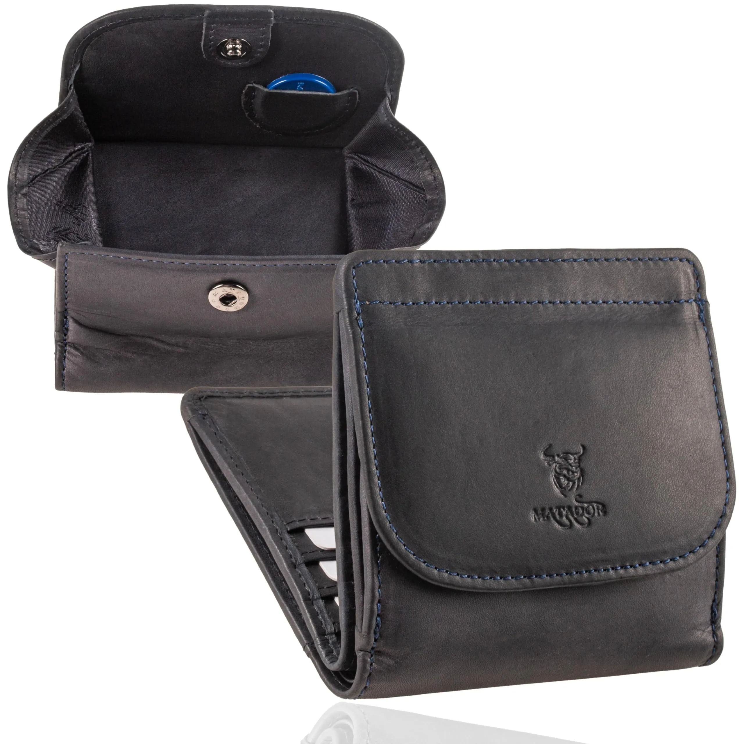 Matador Portafoglio Uomo Piccolo Pelle RFID Portamonete Blu Navy - immagine 1