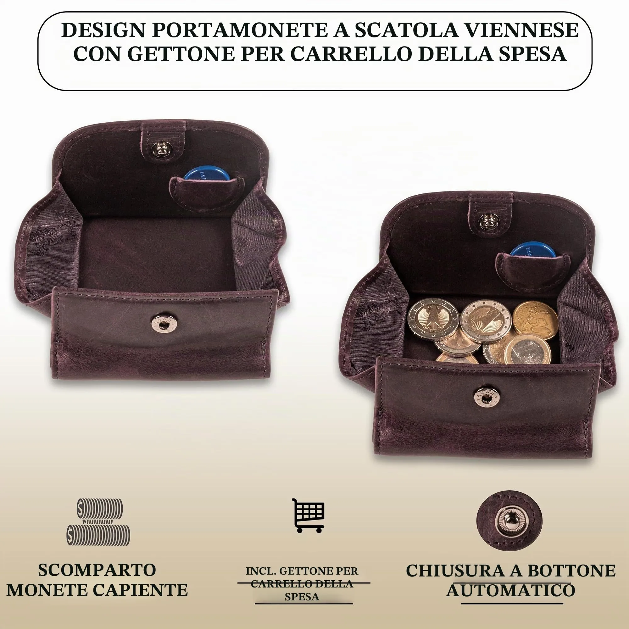 Matador Portafoglio Donna Piccolo Pelle RFID Portamonete Viola - immagine 3