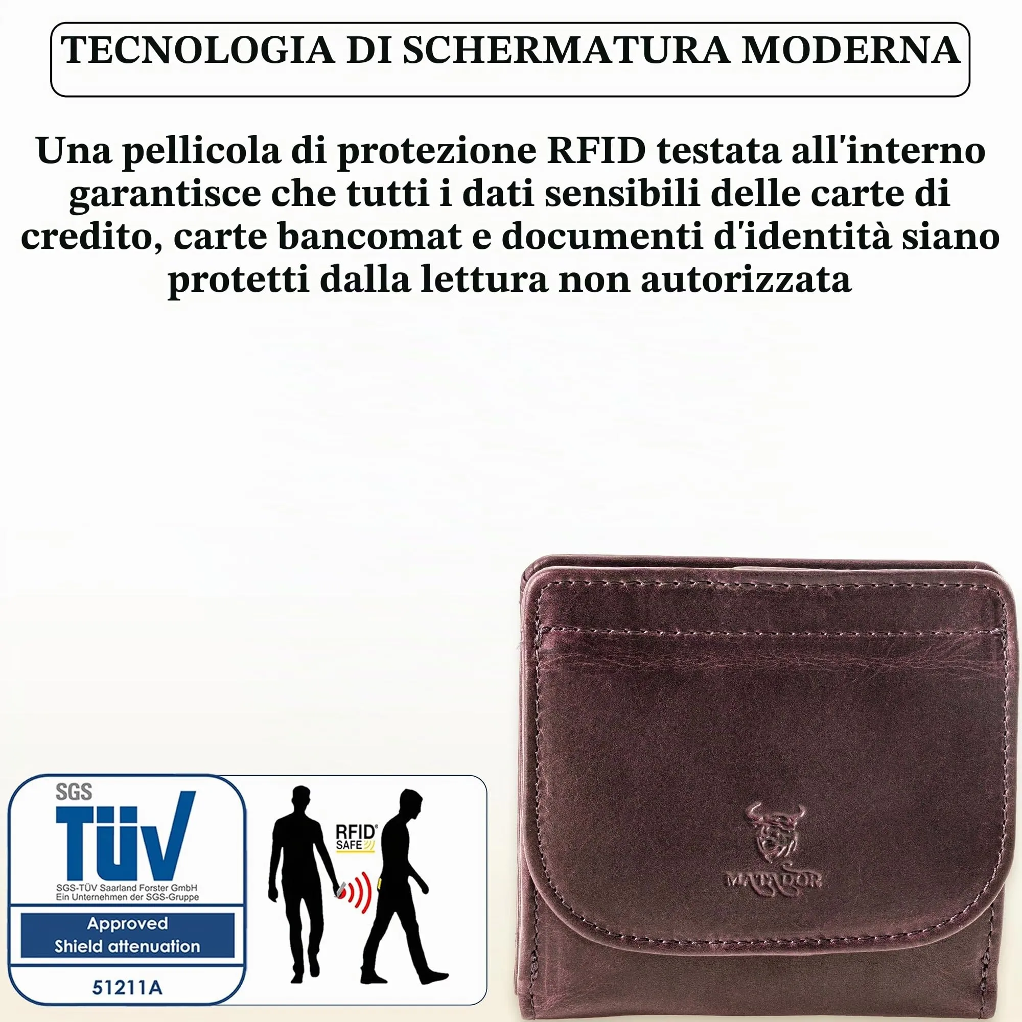 Matador Portafoglio Donna Piccolo Pelle RFID Portamonete Viola - immagine 5