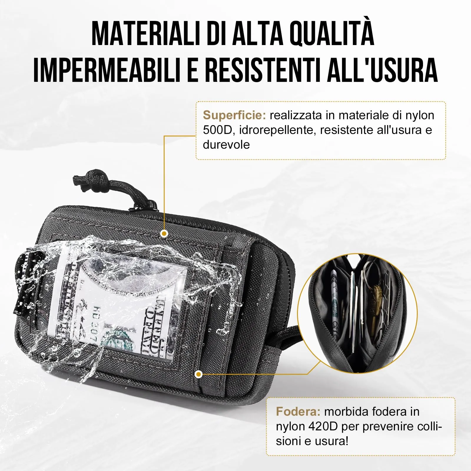 Onetigris Portafoglio 500D Nylon Piccolo Con Cerniera Portafoglio Tattico Custodia Per Carte Di Credito Piccola Tasca Per Uomini e Donne-Grigio - immagine 2
