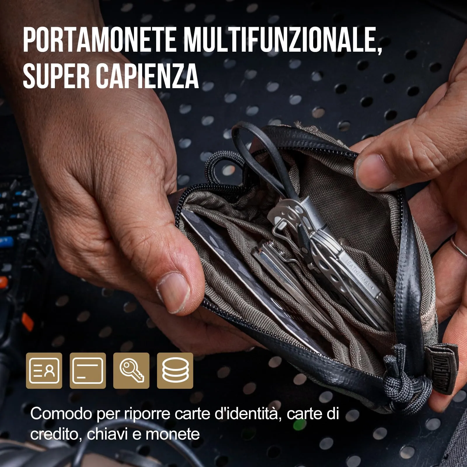 Onetigris Portafoglio 500D Nylon Piccolo Con Cerniera Portafoglio Tattico Custodia Per Carte Di Credito Piccola Tasca Per Uomini e Donne-Grigio - immagine 3