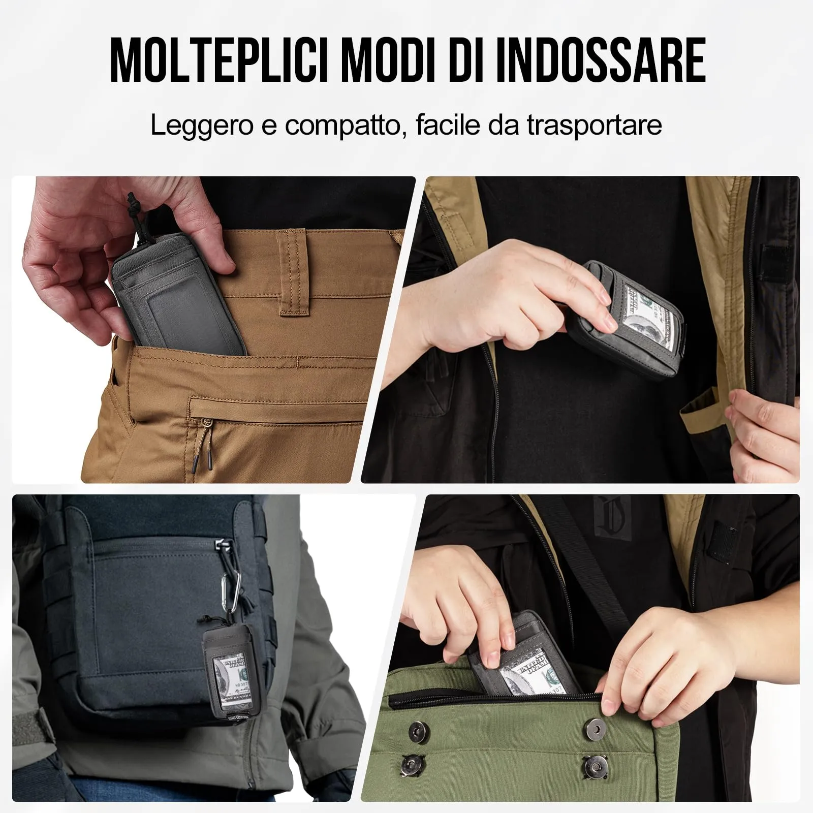 Onetigris Portafoglio 500D Nylon Piccolo Con Cerniera Portafoglio Tattico Custodia Per Carte Di Credito Piccola Tasca Per Uomini e Donne-Grigio - immagine 5