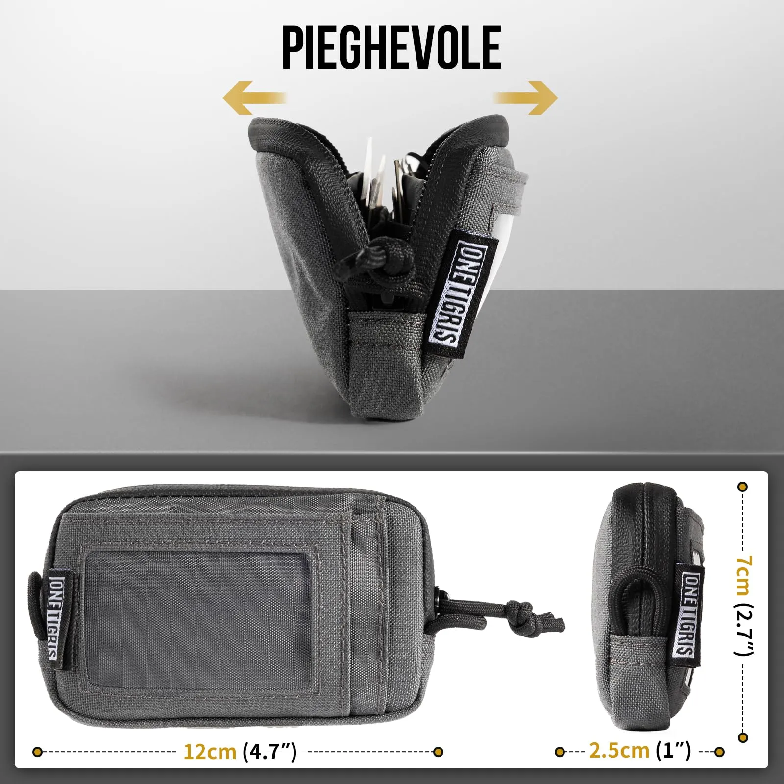 Onetigris Portafoglio 500D Nylon Piccolo Con Cerniera Portafoglio Tattico Custodia Per Carte Di Credito Piccola Tasca Per Uomini e Donne-Grigio - immagine 6