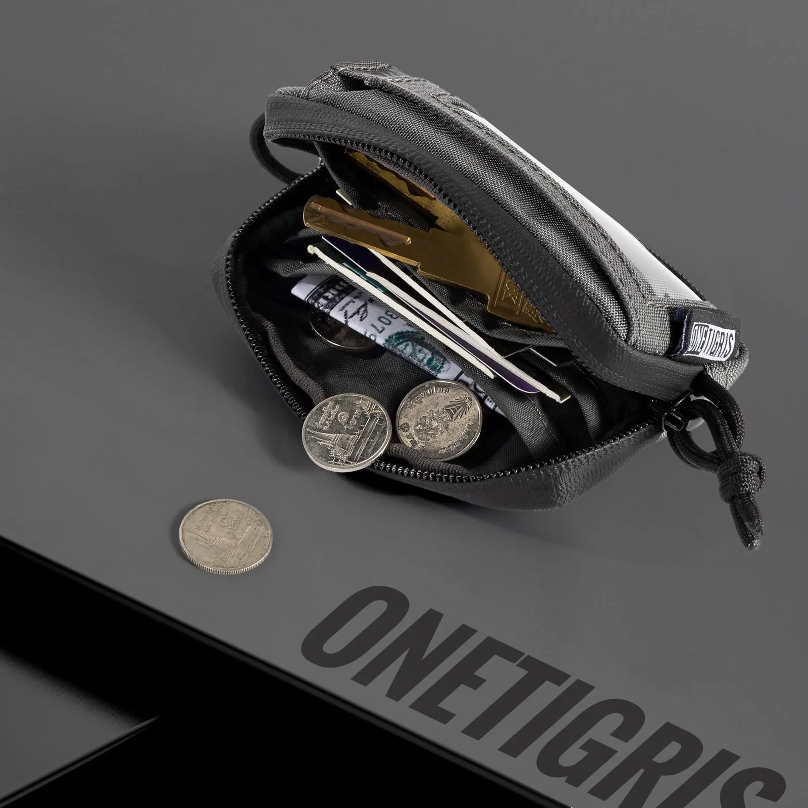 Onetigris Portafoglio 500D Nylon Piccolo Con Cerniera Portafoglio Tattico Custodia Per Carte Di Credito Piccola Tasca Per Uomini e Donne-Grigio - immagine 8