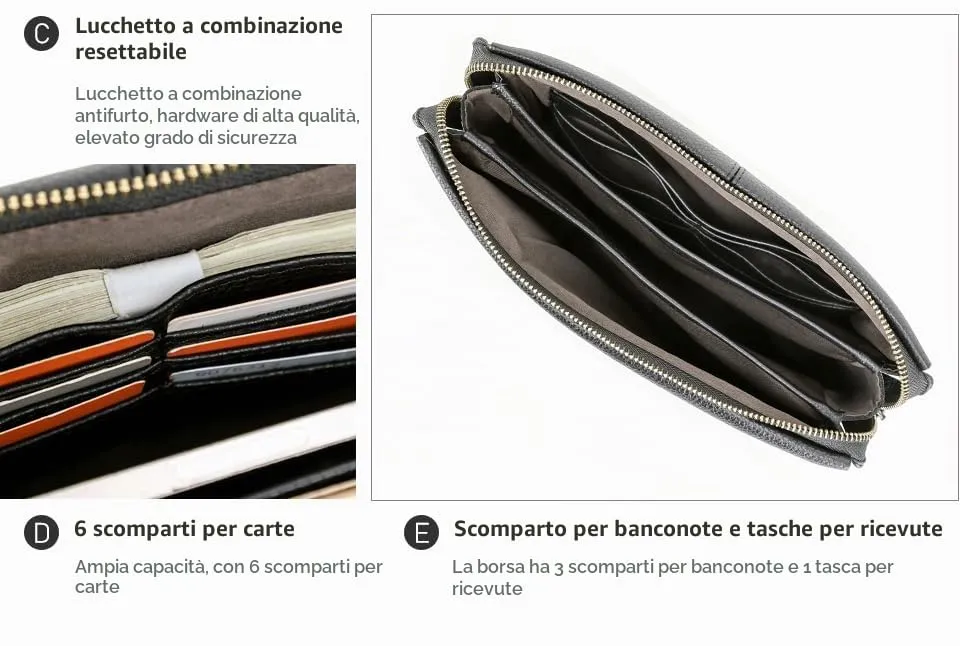 Contacts Uomo Pelle Porta Carta d'Identità Organizer Pochette per Uomo, Grande Capacità con Blocco Antifurto Viaggio Passaporto Portafoglio Telefono Porta-carte Borsa con Cinturino - immagine 7