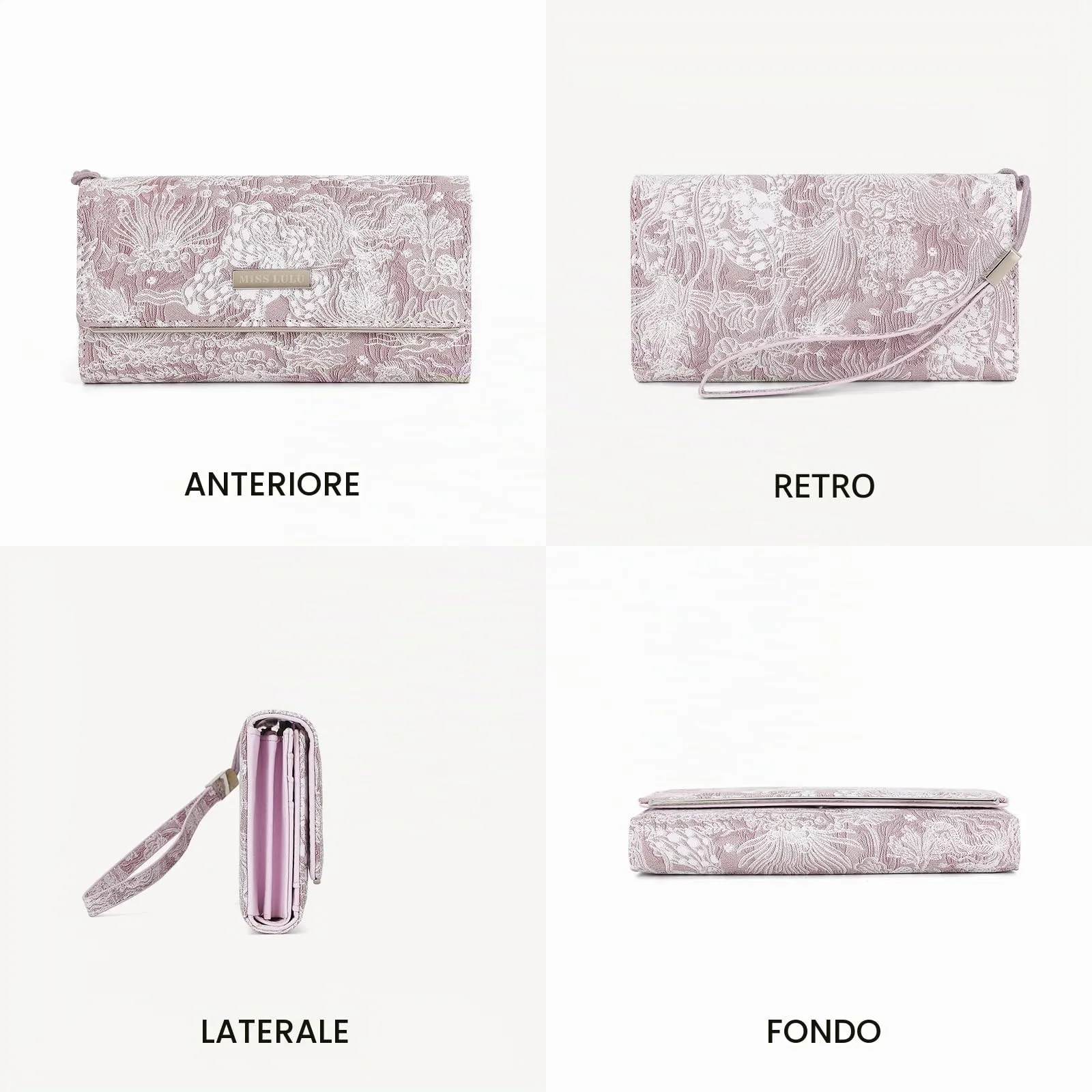Miss Lulu Portafoglio Donna Grande, Elegante Portafoglio Donna, Portamonete Donna in Pelle Sintetica con Stampa Bianca, Borsellino Donna Piccolo - immagine 5