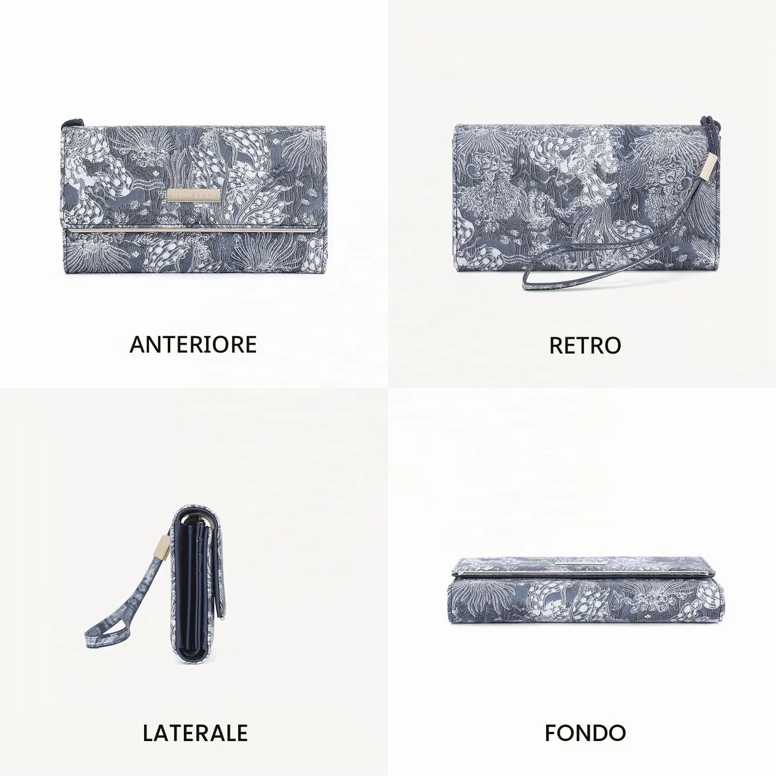 Miss Lulu Portafoglio Donna Grande, Elegante Portafoglio Donna, Portamonete Donna in Pelle Sintetica con Stampa Bianca, Borsellino Donna Piccolo - immagine 5