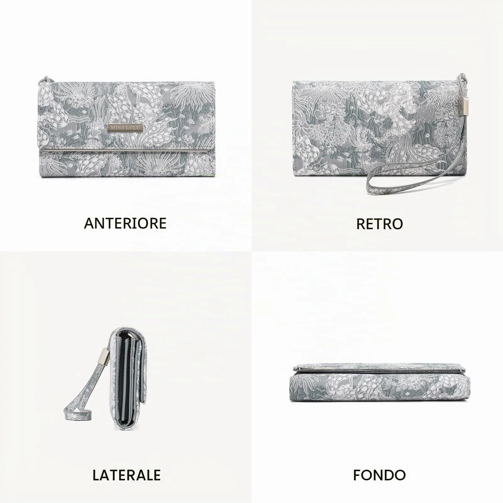 Miss Lulu Portafoglio Donna Grande, Elegante Portafoglio Donna, Portamonete Donna in Pelle Sintetica con Stampa Bianca, Borsellino Donna Piccolo - immagine 5