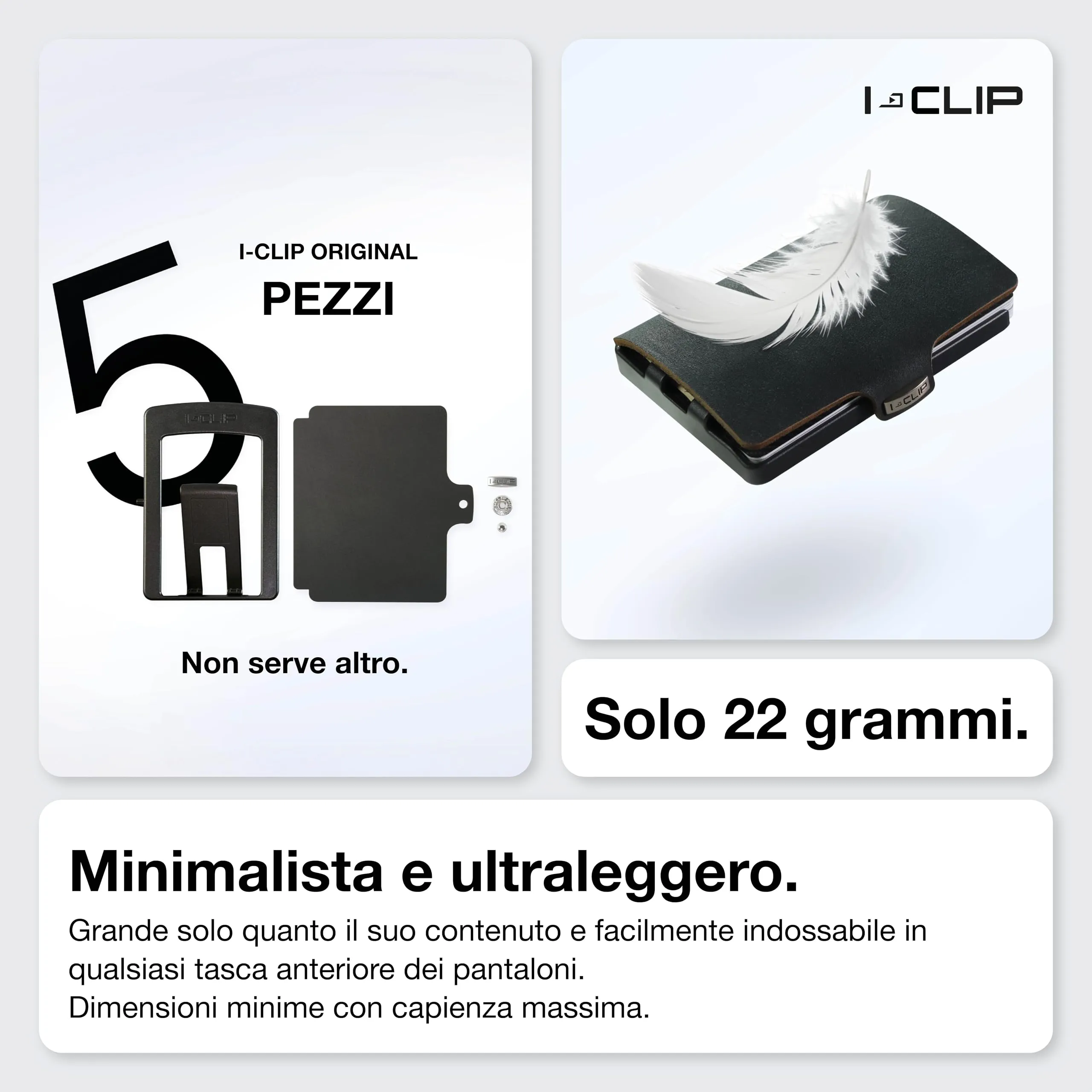 I-CLIP Original Portafoglio Uomo Slim Banconote, Mini Wallet fino a 12 Carte, Pelle Liscia Nero, Telaio Nero - immagine 3