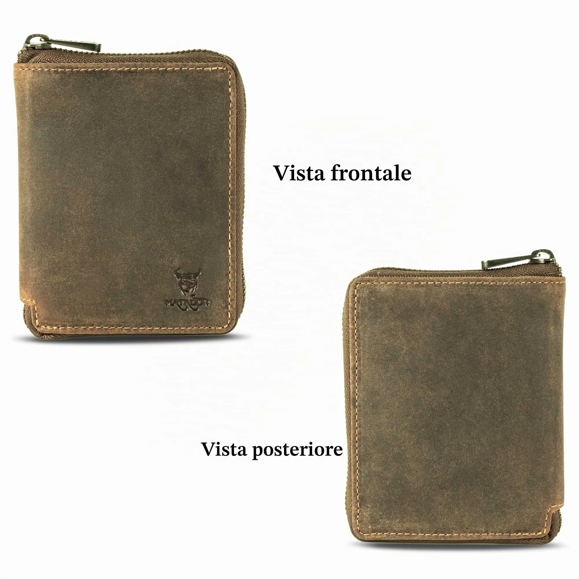 Matador Portamonete Uomo Portafoglio Pelle RFID Zip, Marrone Hunter - immagine 3