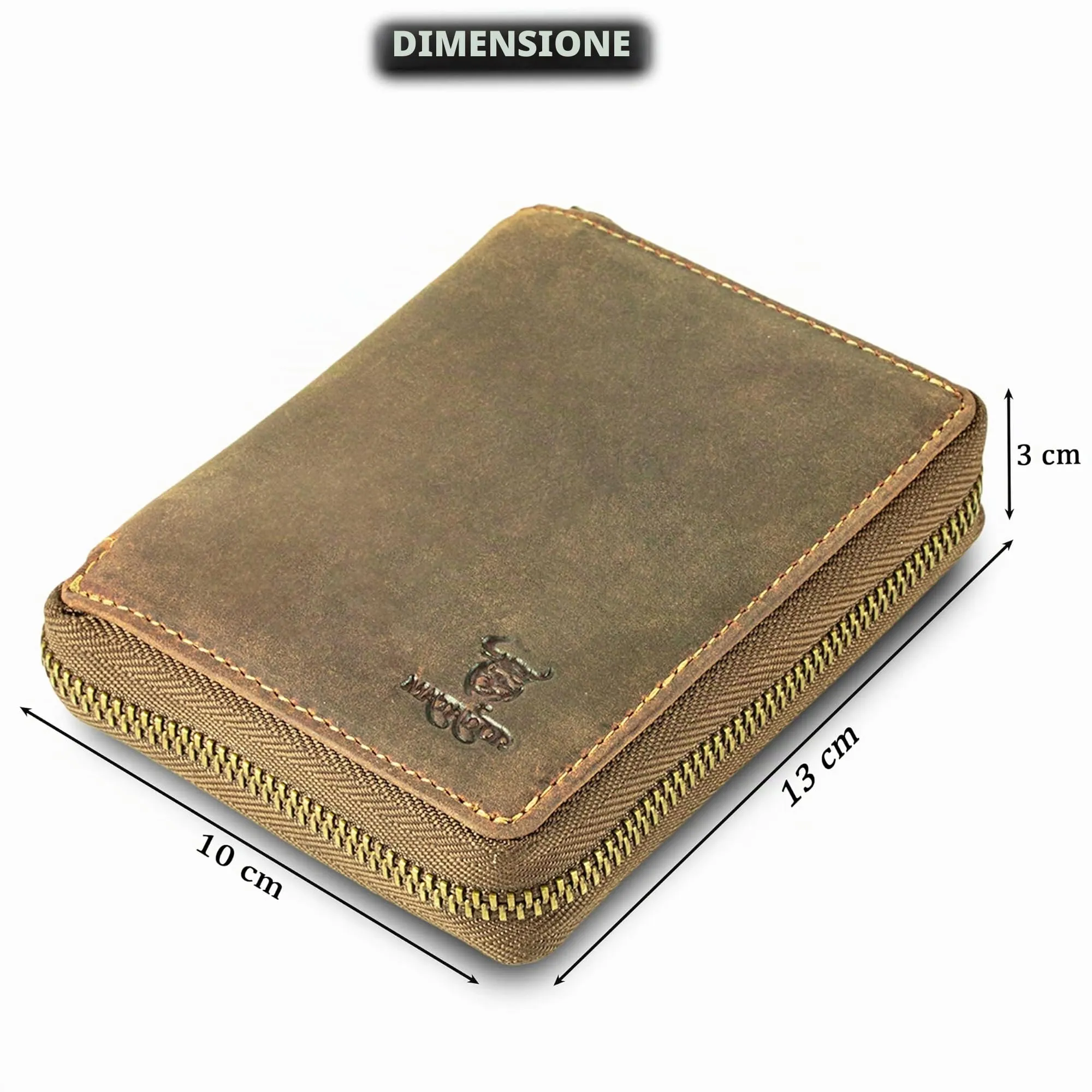 Matador Portamonete Uomo Portafoglio Pelle RFID Zip, Marrone Hunter - immagine 4