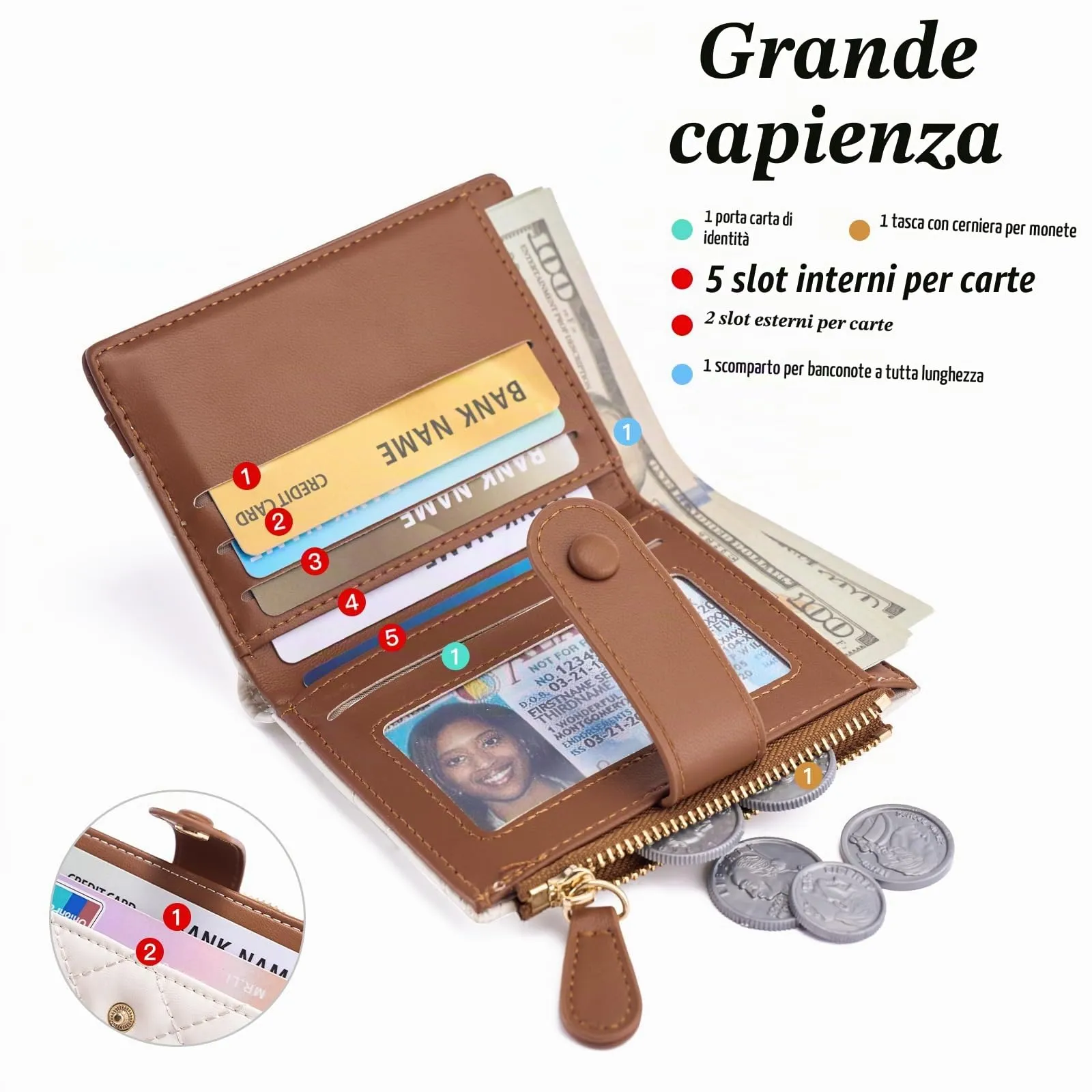 GAEKEAO Portafoglio Donna Slim, Portafogli Donna Piccolo con Protezione RFID, Portacarte Piccolo con ZIP, Porta Carte di Credito, con Tasca Portamonete e Contanti Borsellino Regalo Donne - immagine 2
