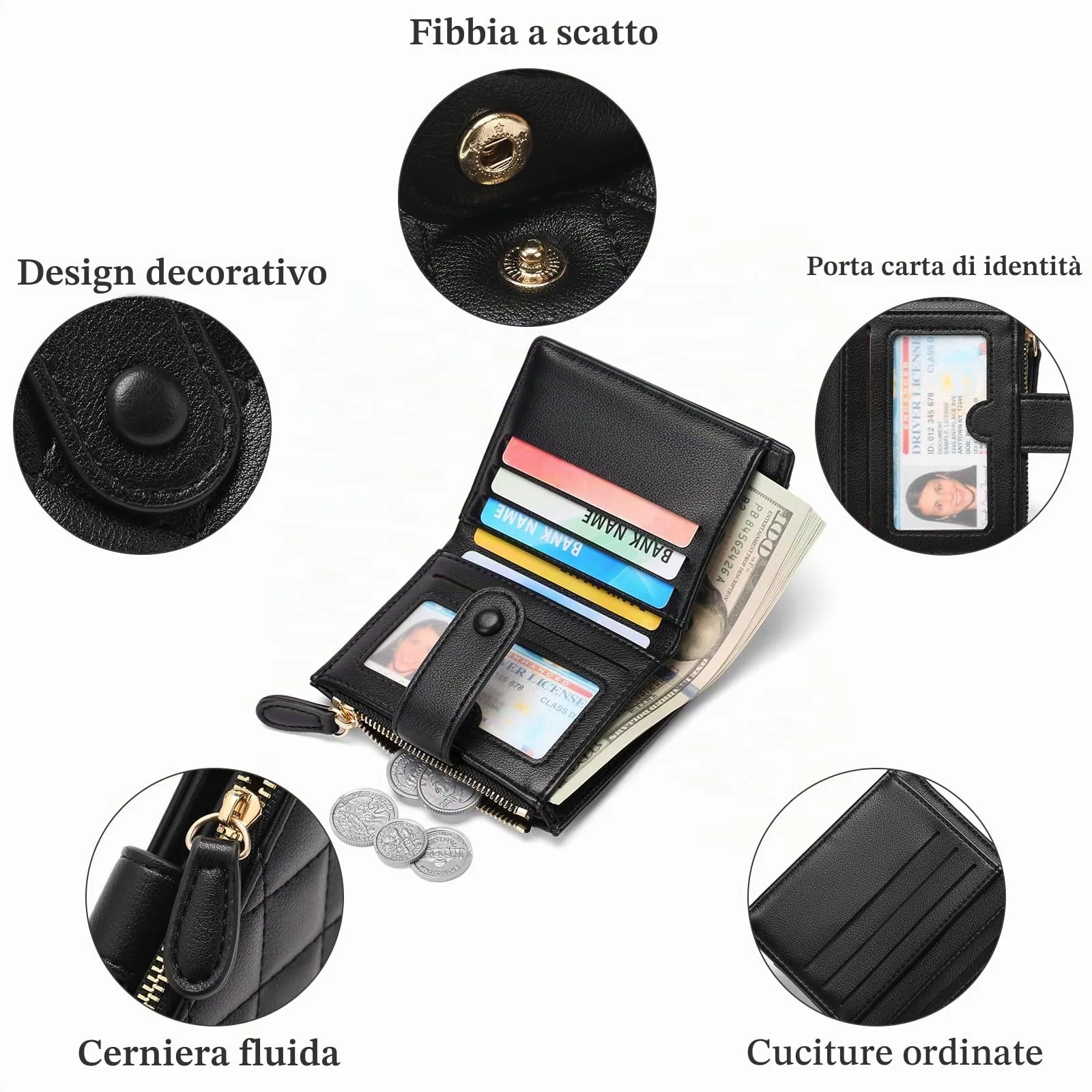 GAEKEAO Portafoglio Donna Slim, Portafogli Donna Piccolo con Protezione RFID, Portacarte Piccolo con ZIP, Porta Carte di Credito, con Tasca Portamonete e Contanti Borsellino Regalo Donne - immagine 3