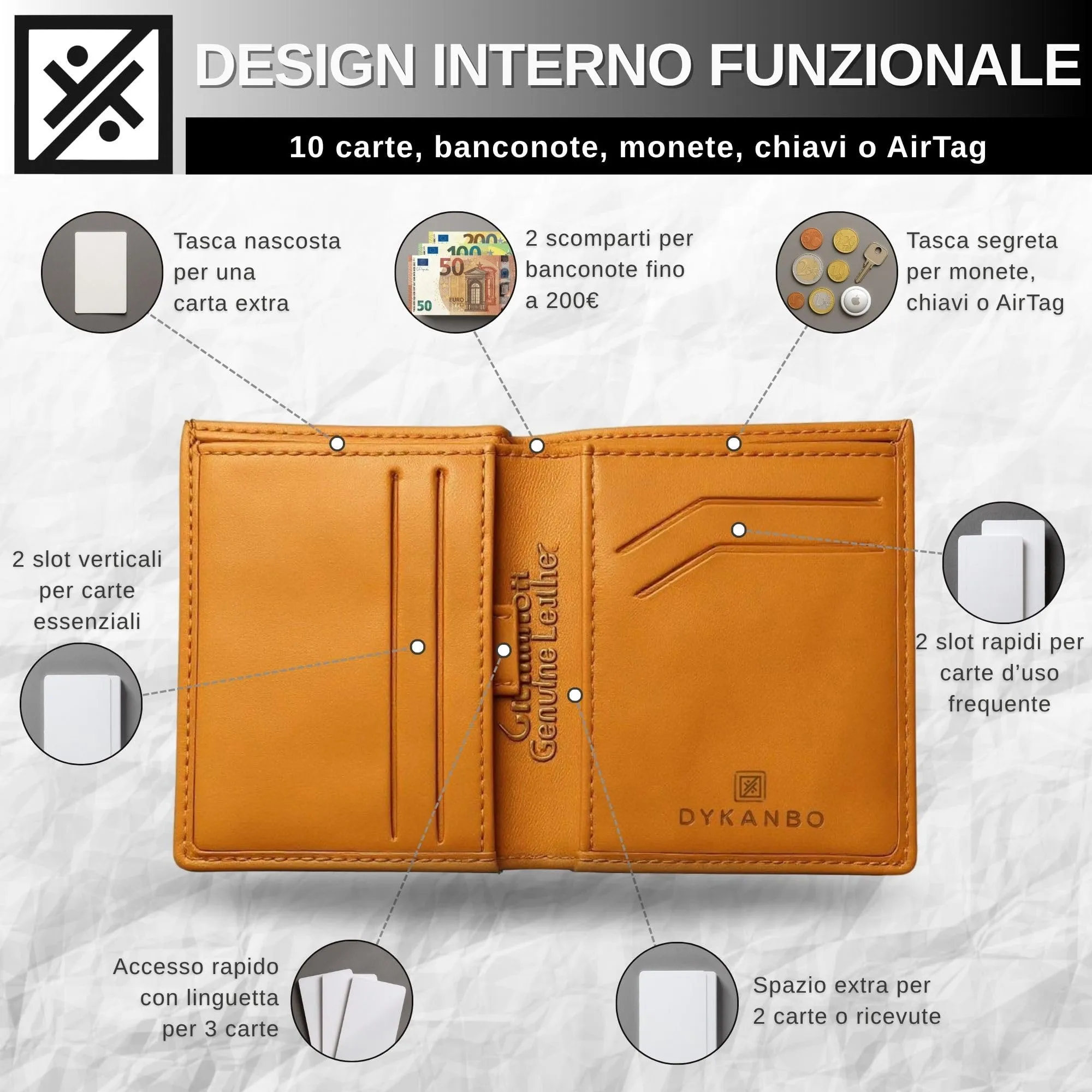 DYKANBO Portatessere Uomo Tascabile - Mini Portafoglio Uomo Piccolo Sottile - Slim Portafogli con Protezione RFID - Porta Carte Credito - Portafoglio Verticale RFID (CAMEL) - immagine 3
