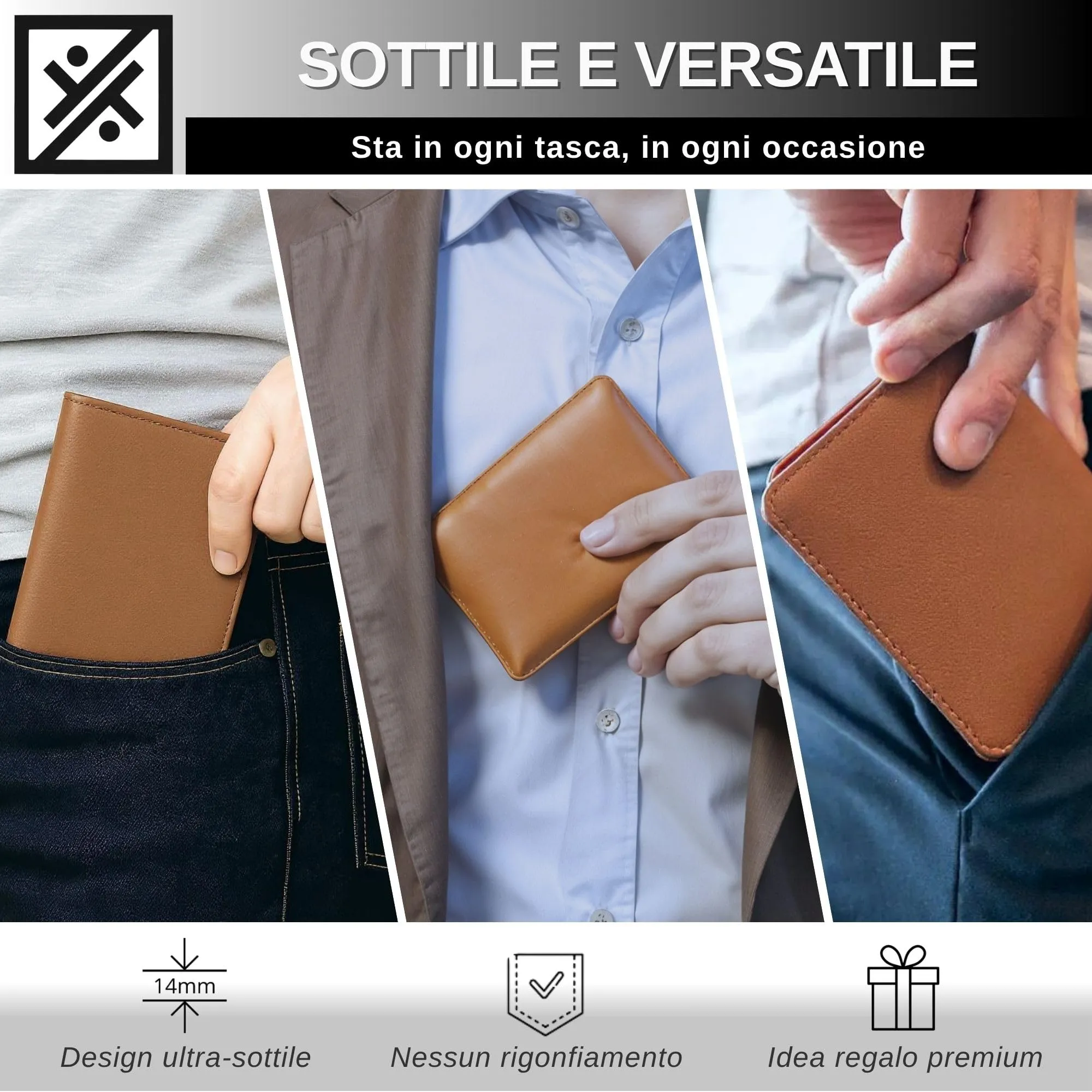 DYKANBO Portatessere Uomo Tascabile - Mini Portafoglio Uomo Piccolo Sottile - Slim Portafogli con Protezione RFID - Porta Carte Credito - Portafoglio Verticale RFID (CAMEL) - immagine 5