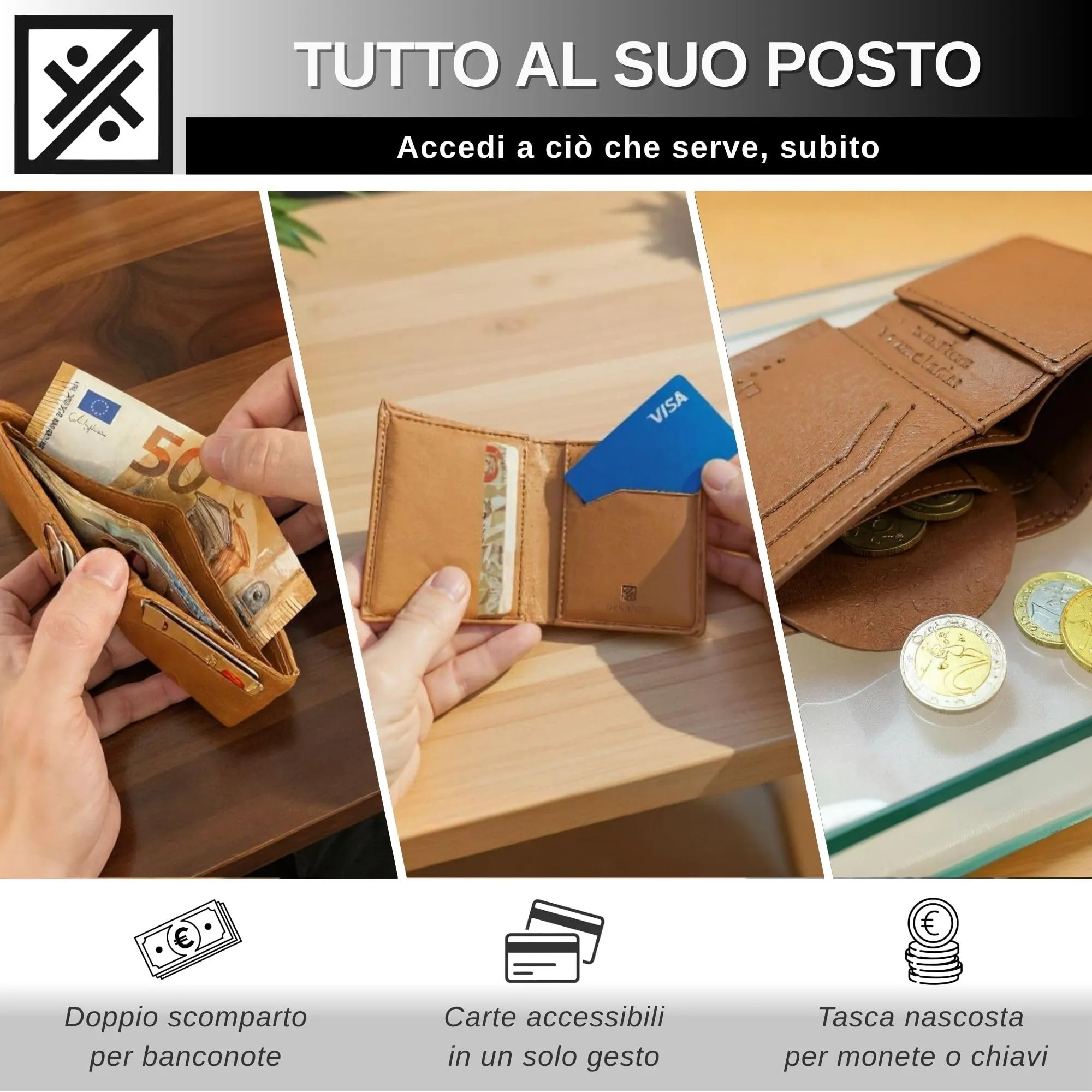DYKANBO Portatessere Uomo Tascabile - Mini Portafoglio Uomo Piccolo Sottile - Slim Portafogli con Protezione RFID - Porta Carte Credito - Portafoglio Verticale RFID (CAMEL) - immagine 6
