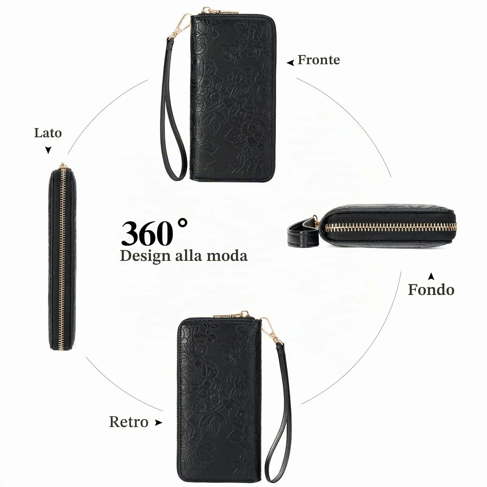 GAEKEAO Portafoglio Donna Grande, Portamonete in Pelle Capiente con Blocco RFID, Portafogli Donna Con Cinturino da Polso Rimovibile e Tasca Portamonete con Cerniera - immagine 5