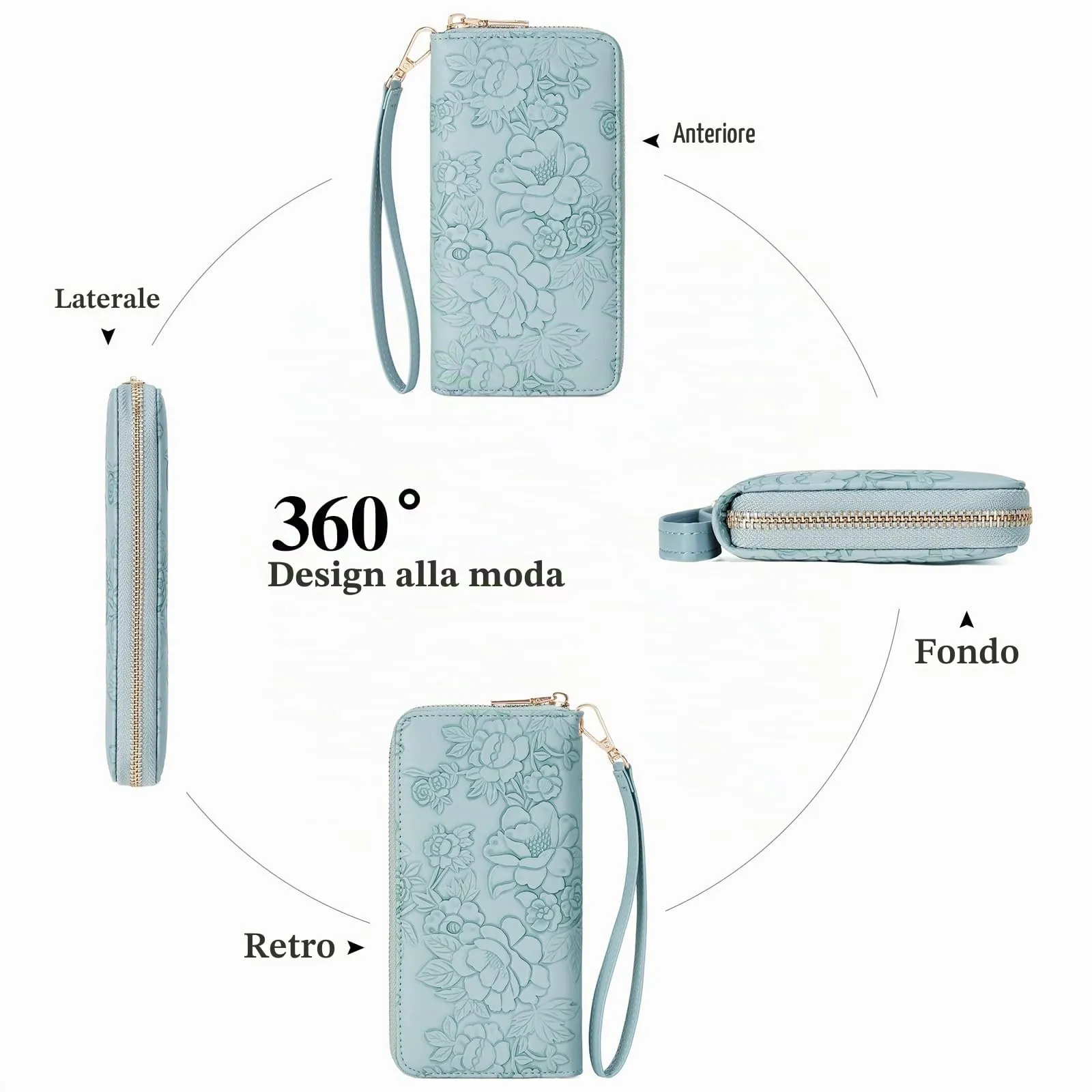 GAEKEAO Portafoglio Donna Grande, Portamonete in Pelle Capiente con Blocco RFID, Portafogli Donna Con Cinturino da Polso Rimovibile e Tasca Portamonete con Cerniera - immagine 5